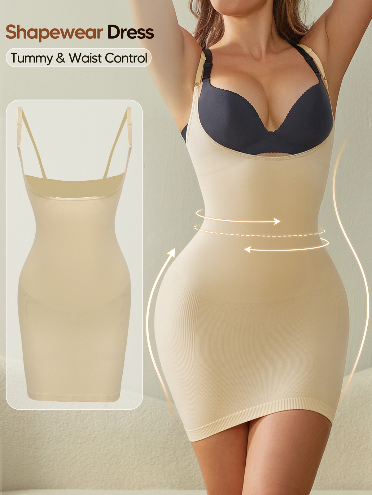 Fajas Women Shapewear Slip Dresses Tummy Control Full Body Shaper Open Bust