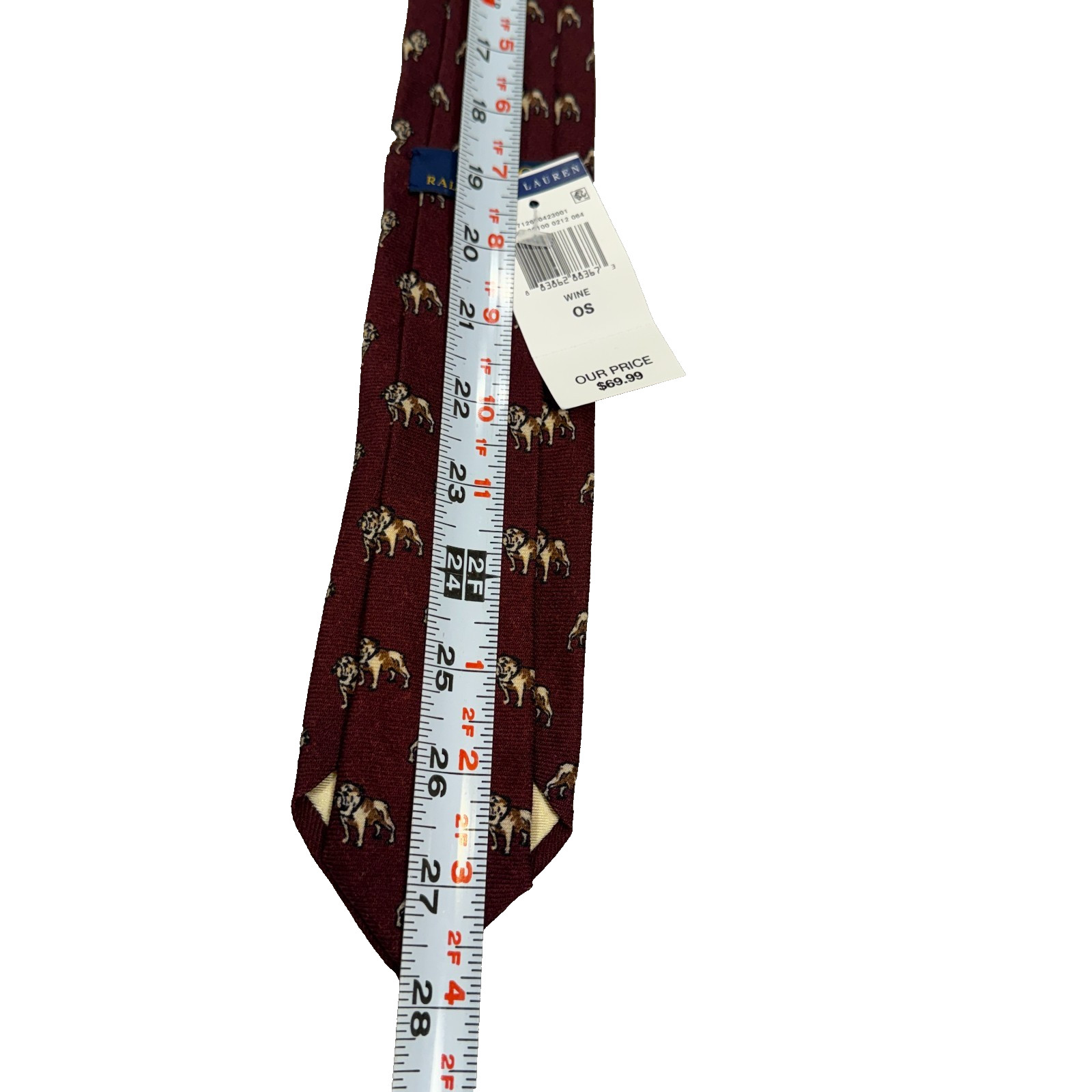 Polo Ralph Lauren Wool Narrow Tie Red Wine All-Over Dog-Print Made in Italy nwt