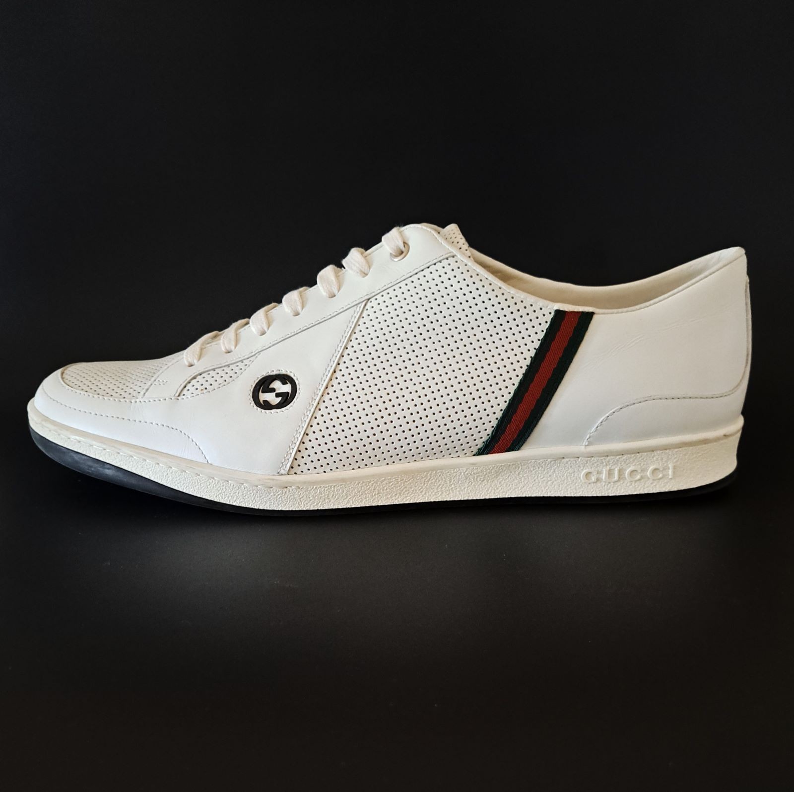 GUCCI Pelle S. Gomma Web Accent Men’s Sneakers Size 13D