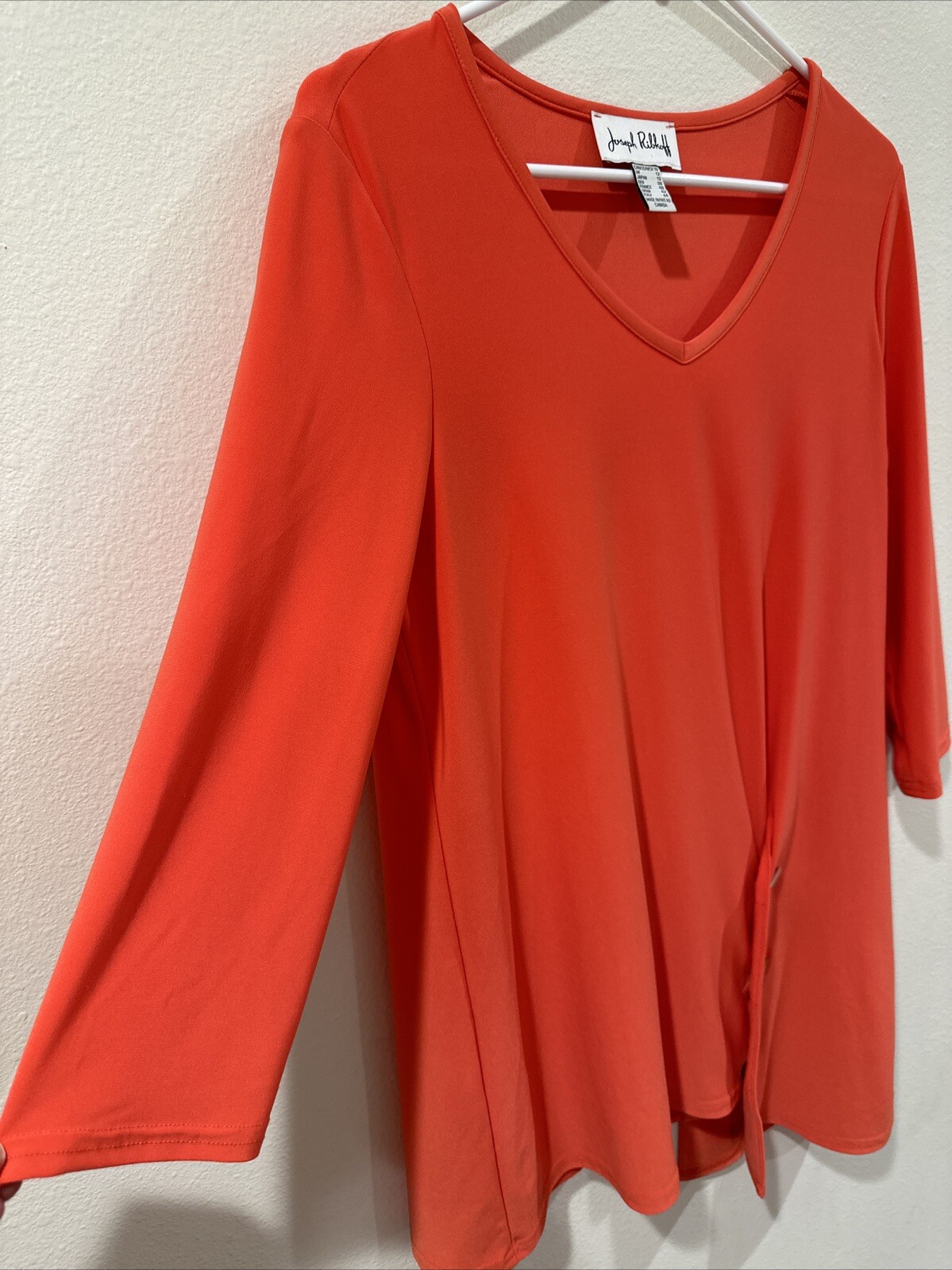EUC Joseph Ribkoff Blouse Womens 10 Stretch V Neck Asymmetric Three Ring Detail