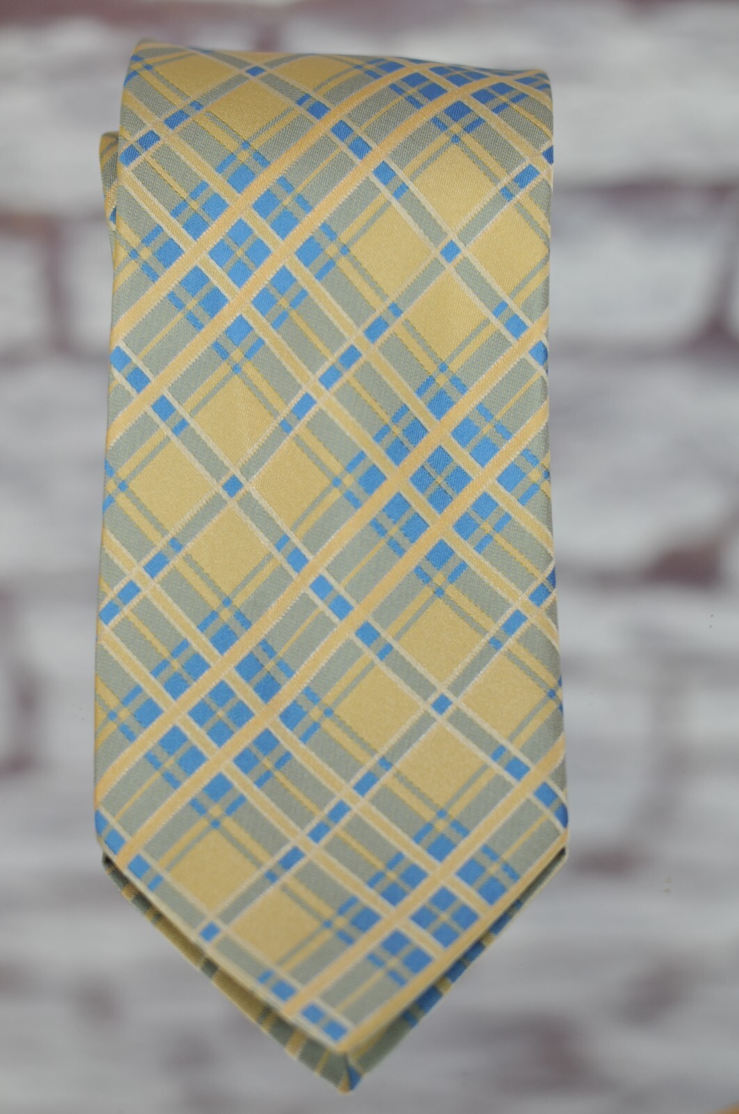 Lord R Colton Basics Tie Yellow & Blue Geometric Woven Necktie 58 x 3.25 in NEW