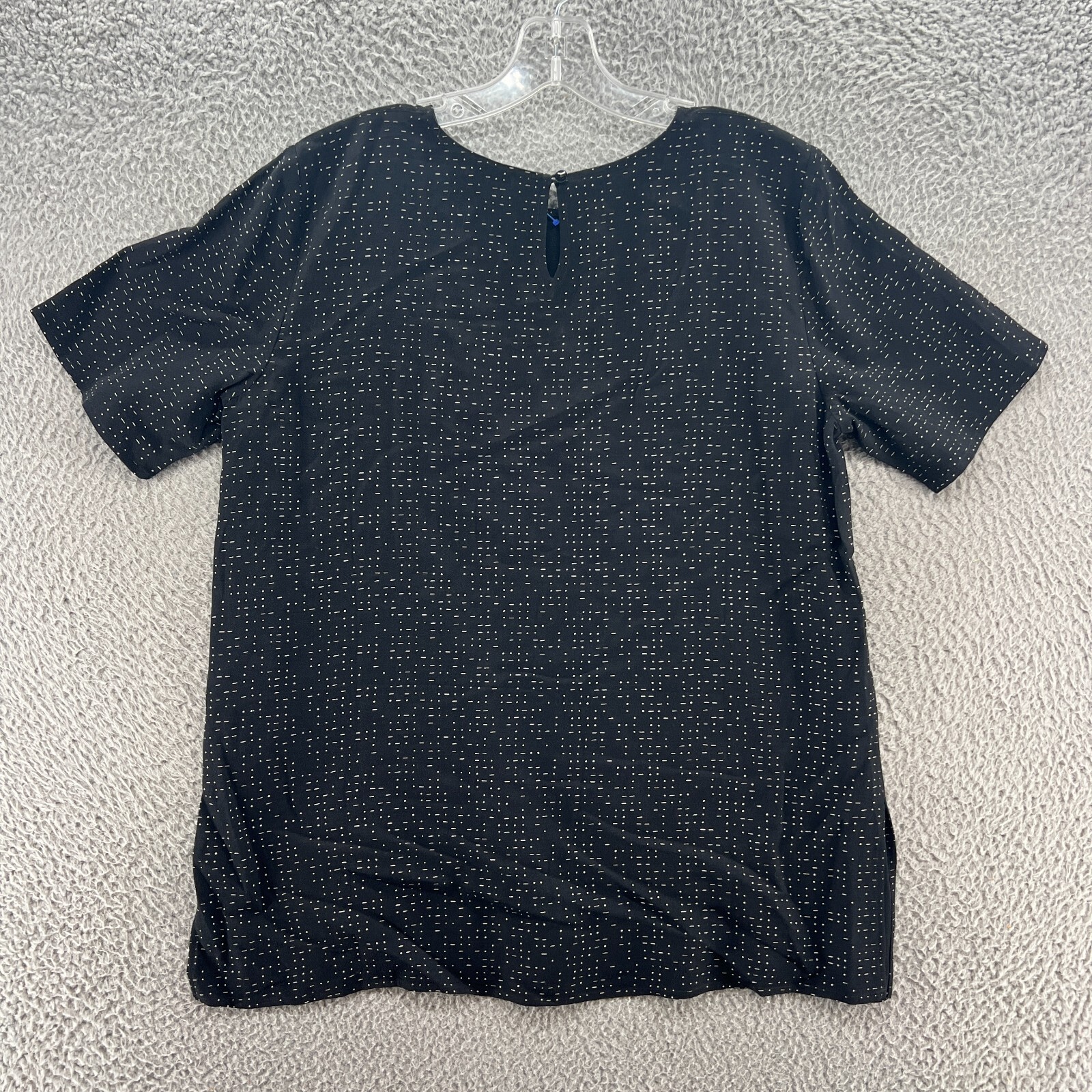 Eileen Fisher Top Womens 10 Black Morse Code Tencel Short Sleeve Blouse Shirt