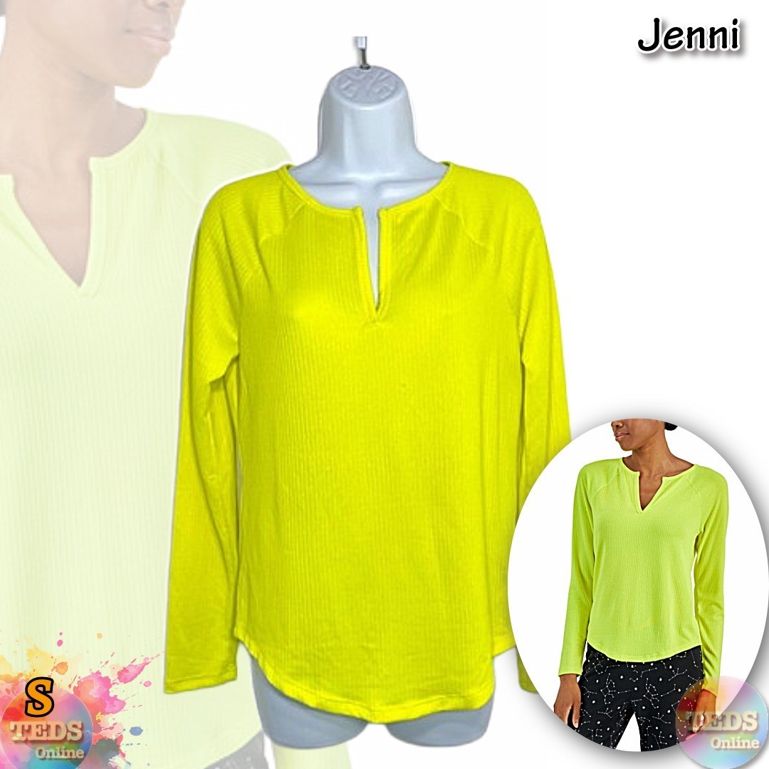 NWT Jenni Women’s S Split-Neck Long Sleeve Pajama Top 100154890 Electric Yellow