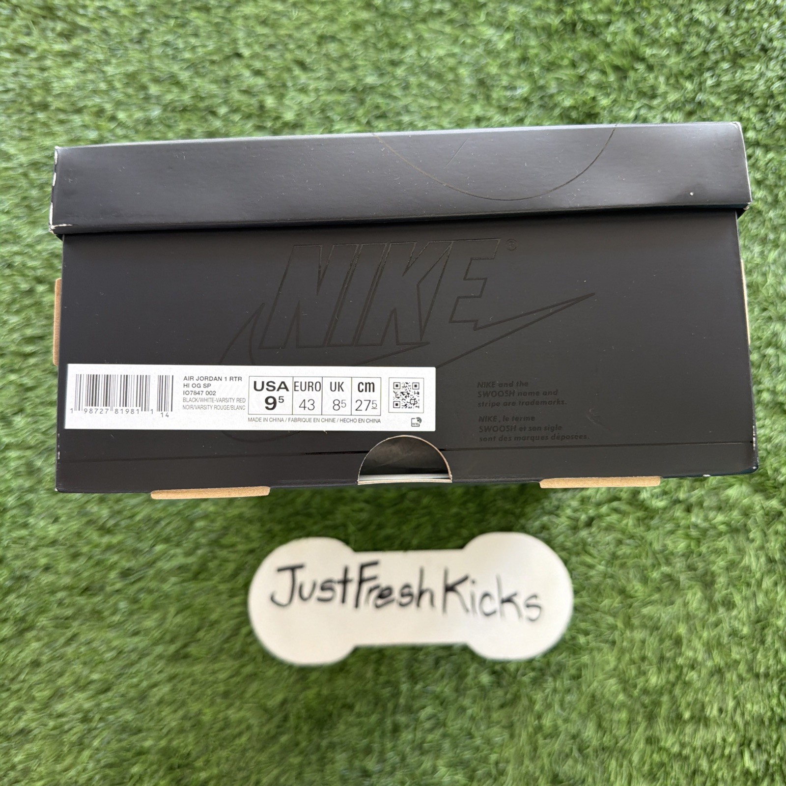 * EMPTY SHOE BOX * Size 9.5 – Air Jordan 1 High Fragment Union Royal IO7847-002