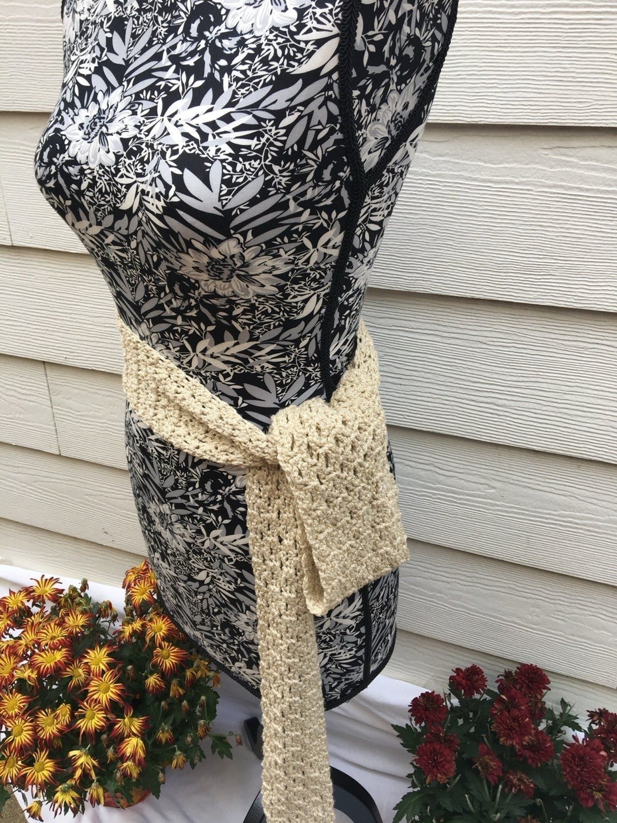 Scarf handmade Crochet light brown beige tan color lt weight shimmering glitzy