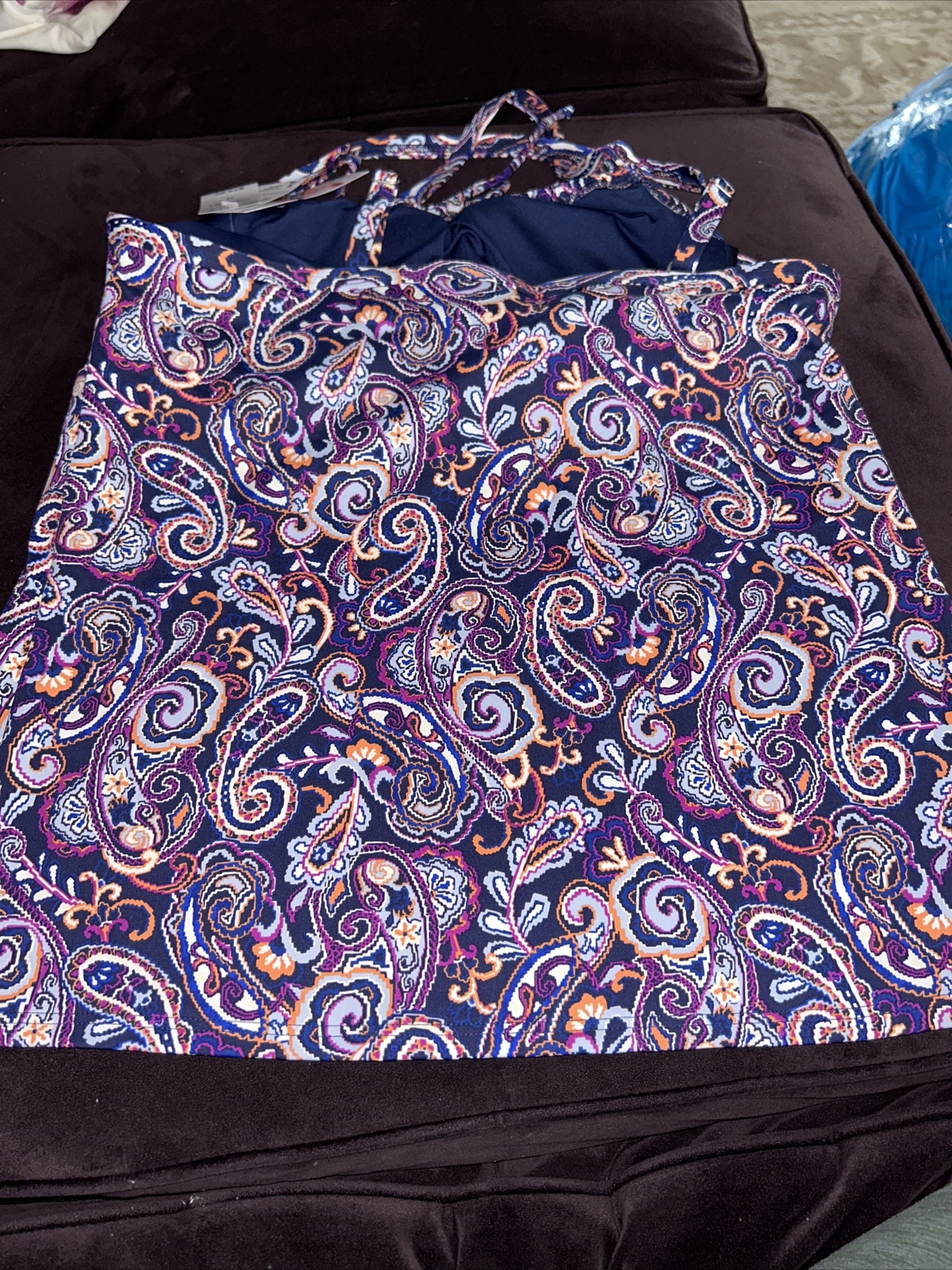 Lands End Swim Top Womens Size 14 Underwire Purple Paisley Tankini Swimwear
