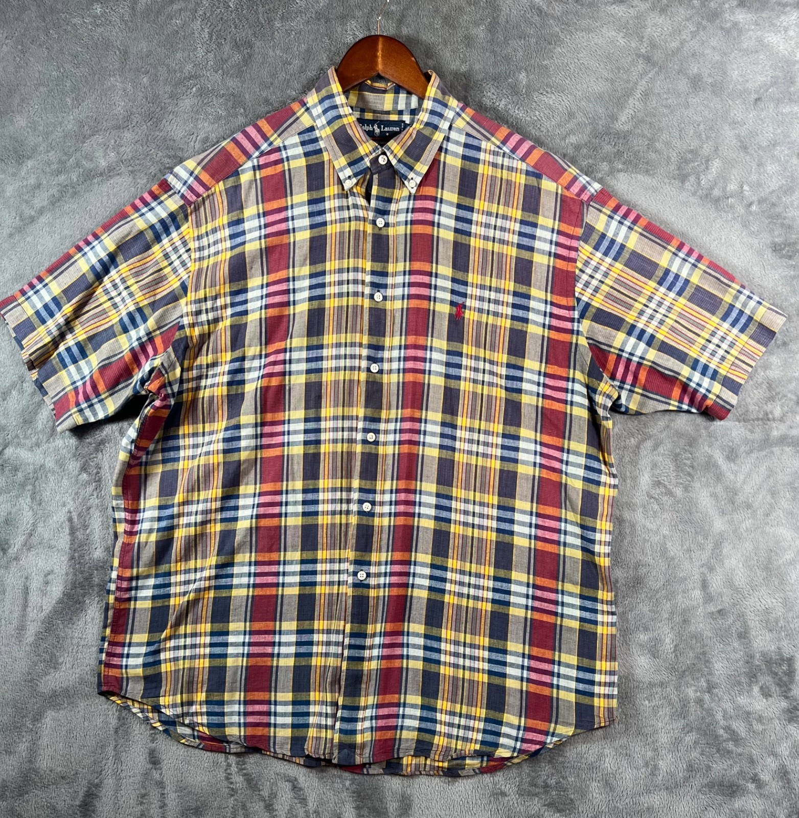 Vintage Polo Ralph Lauren Shirt Mens XL Blaire Indian Madras Plaid Short Sleeve
