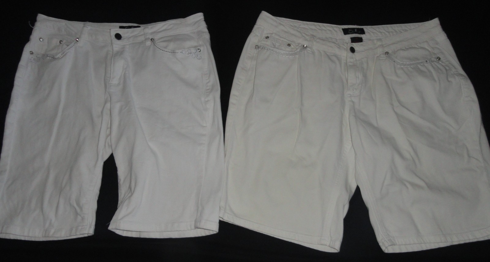 2 PAIR WOMEN WHITE EARL JEAN RHINSTONE BLING BERMUDA SHORTS SIZE 14 LARGE 12