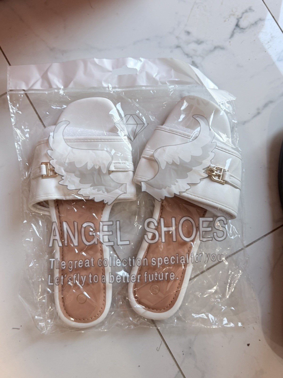 Women’s White Angel Slide Sandals Buckle Adjustable Straps Synthetic 8.5
