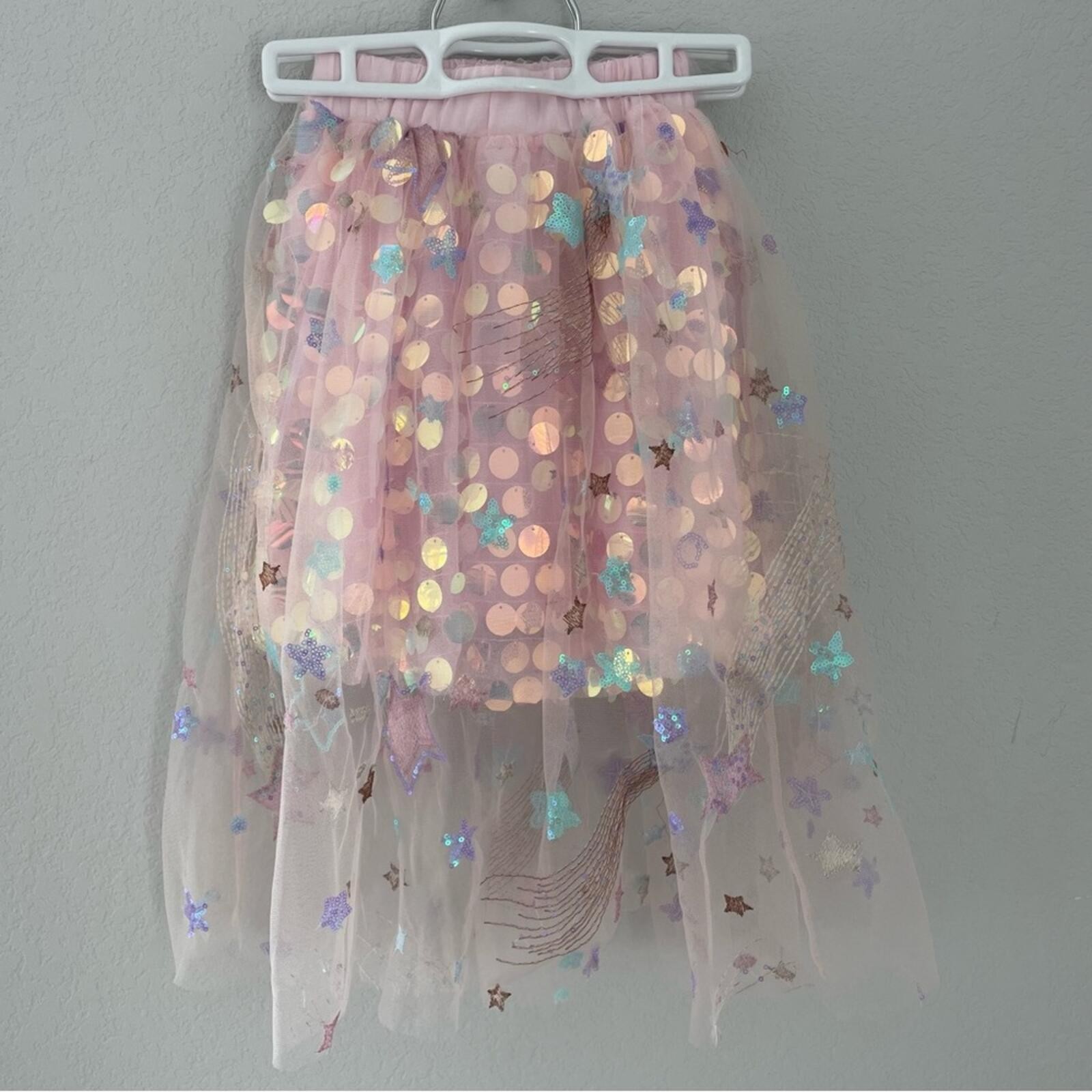 Stella Cove Sequin Tulle Sparkle Midi Skirt Size 4 Pink Stars