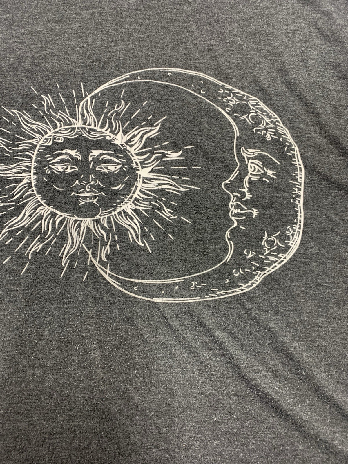 Moshu Womens Large Gray Sun Moon Celestial Graphic T-Shirt Soft Sleep Cozy