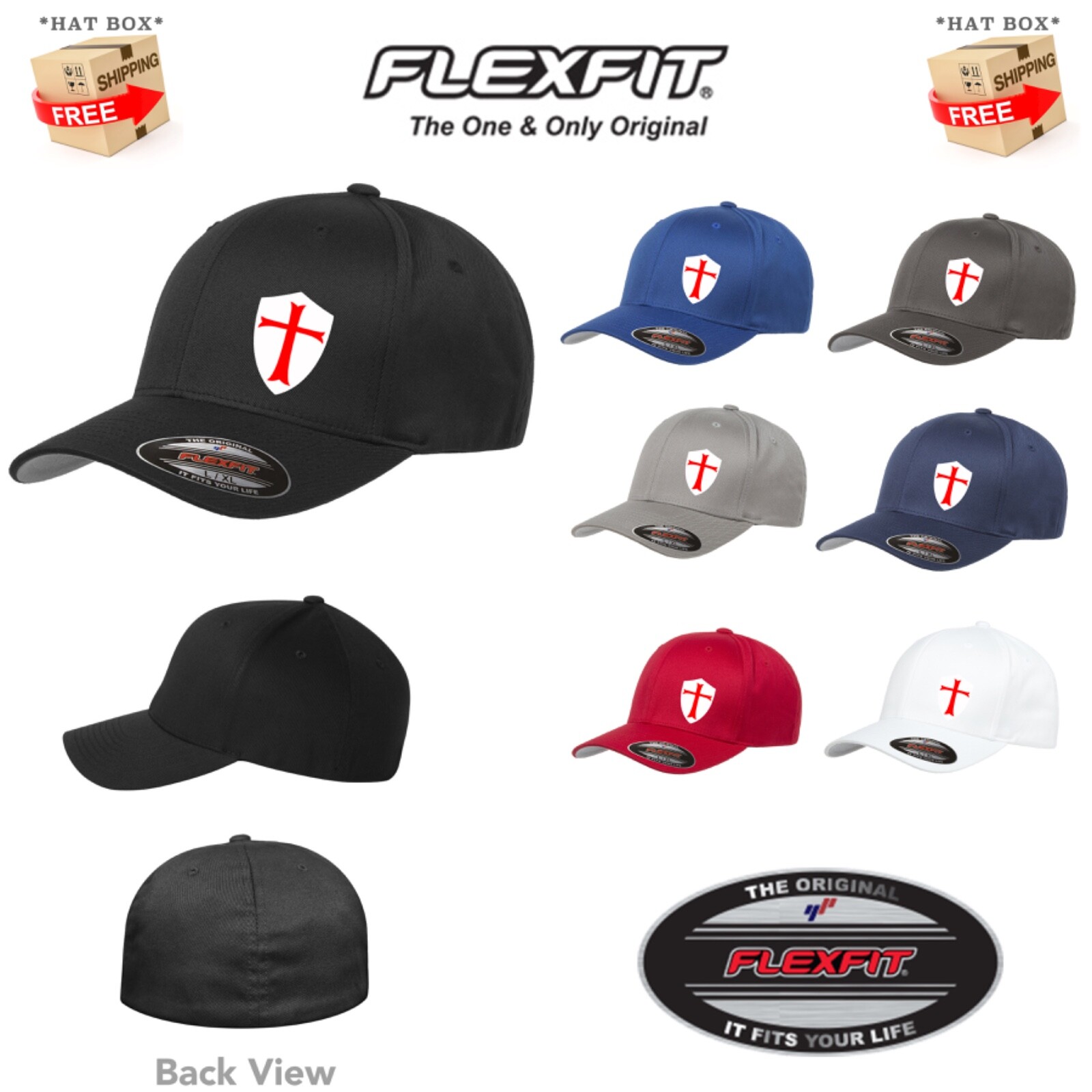 KNIGHTS TEMPLAR SHIELD FLEXFIT 6277 HAT *FREE SHIPPING in BOX*
