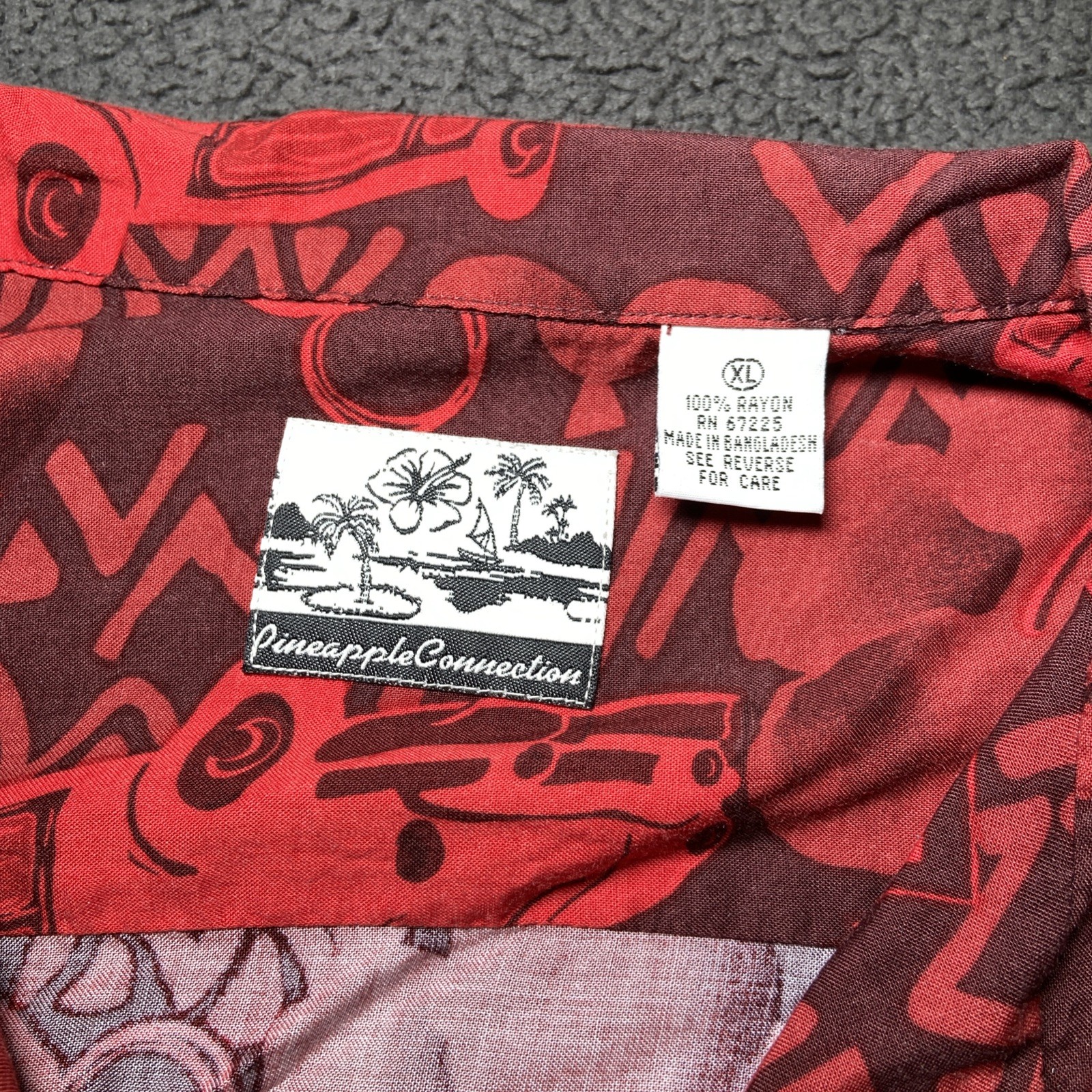 Vintage Pineapple Connection Hawaiian Shirt Men Size XL Rayon Surfing Boards Red