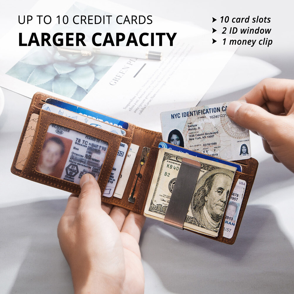 AirTag Wallet Mens Minimalist Bifold Wallet Smart Genuine Leather Rfid Blocking