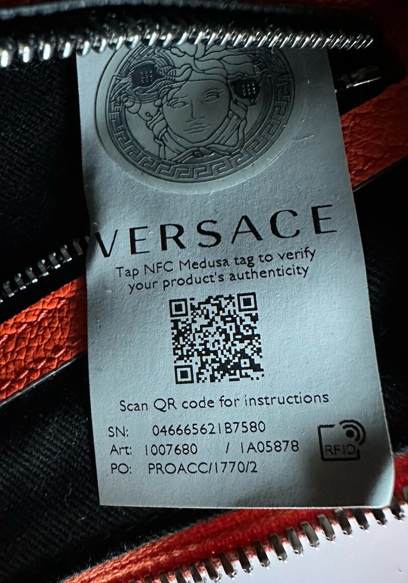 NWT $1925 Versace Silver Medusa Head Calf Leather Small Orange Hobo Bag 1007680