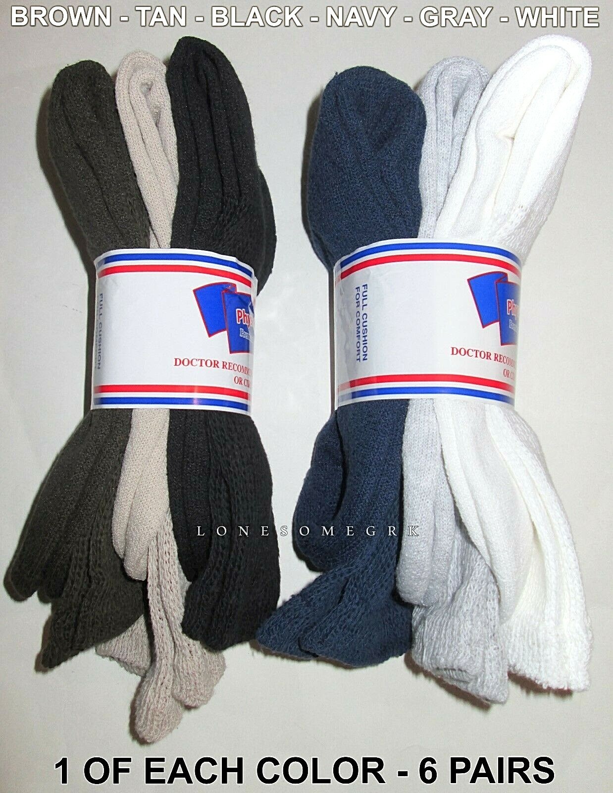 6 Pairs Mens Physicians Choice US Made Ventilated Diabetic ASSORTED Crew Socks