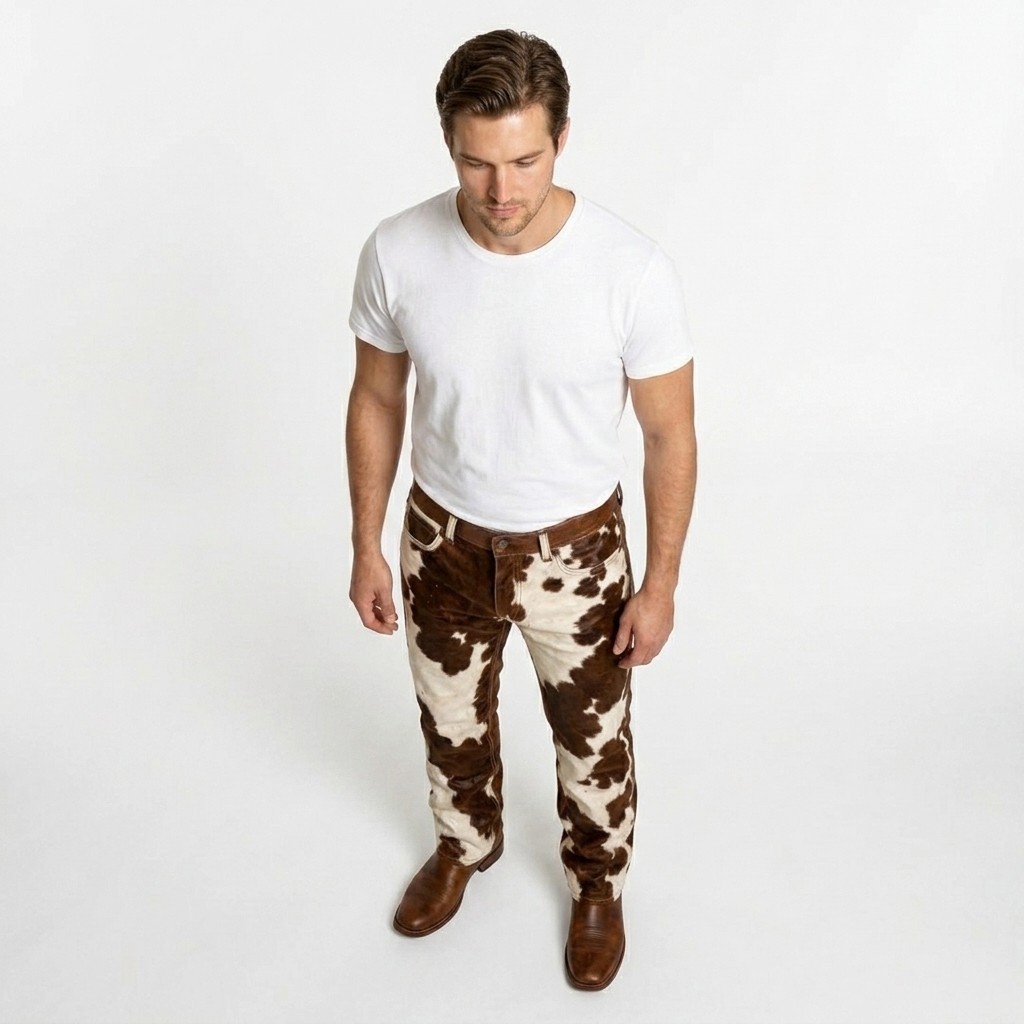 Men’s Genuine Hair-On Cowhide Pants – Western Style Leather Wear