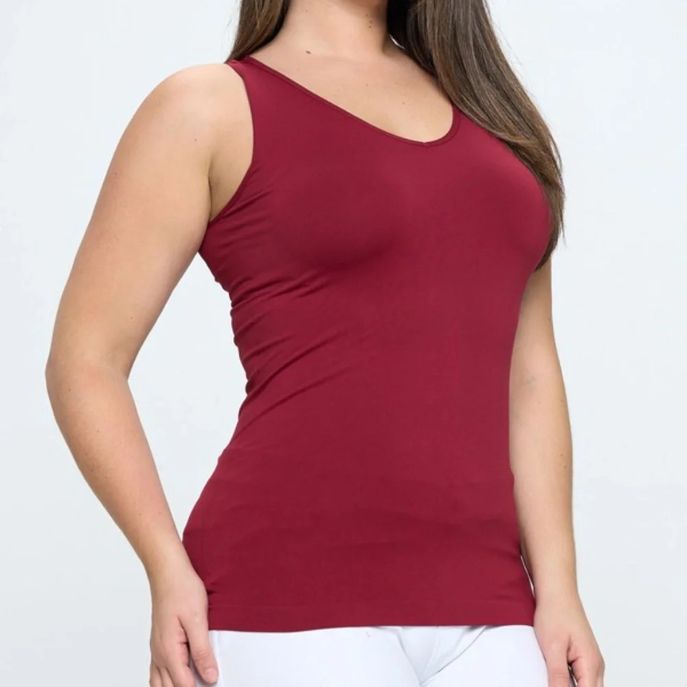 Plus Yelete Burgundy V or U Neckline Reversible Seamless Tank