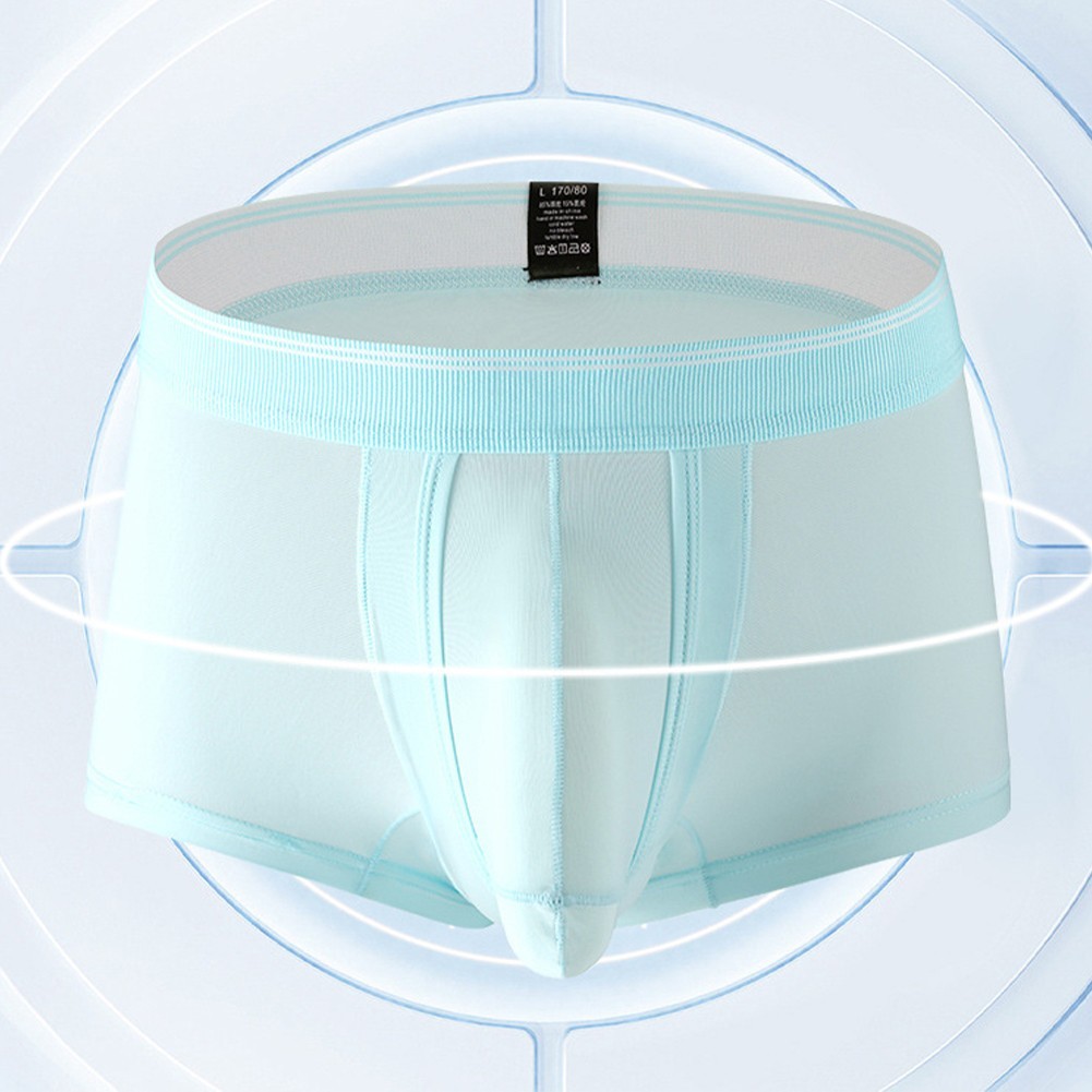 Middle Waist Men’s Ice Silk Briefs Solid Color Underwear Breathable and Soft