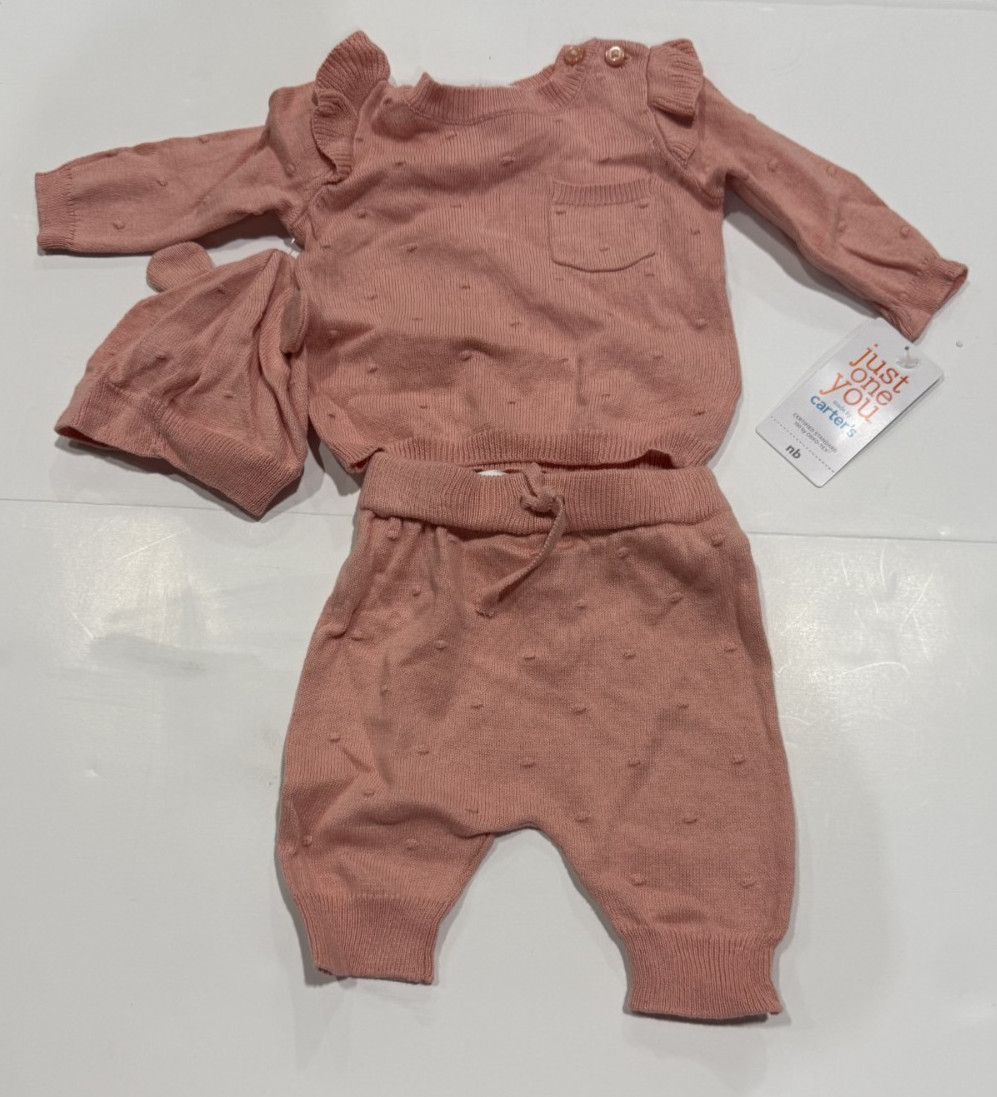 Carter’s Just One You Baby Girls’ 3pc Sweater Top & Bottom Set – Pink Newborn