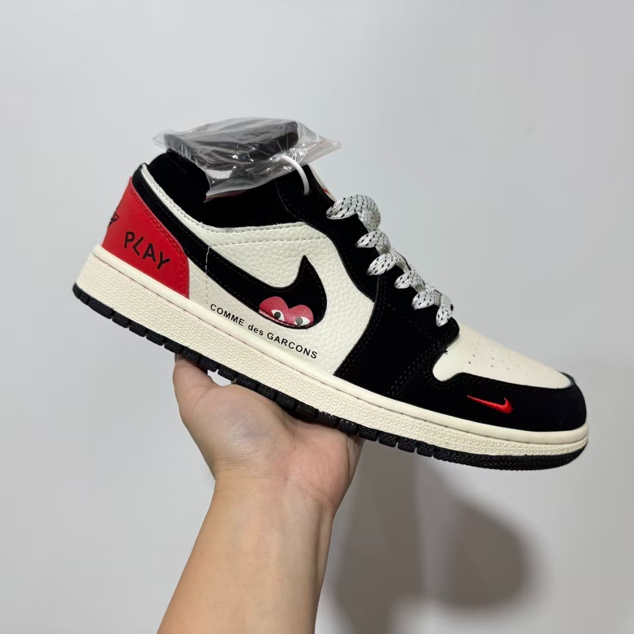 Nike Custom CDG Play Air Jordan 1 Low Black White Red Heart Men Women Sneakers