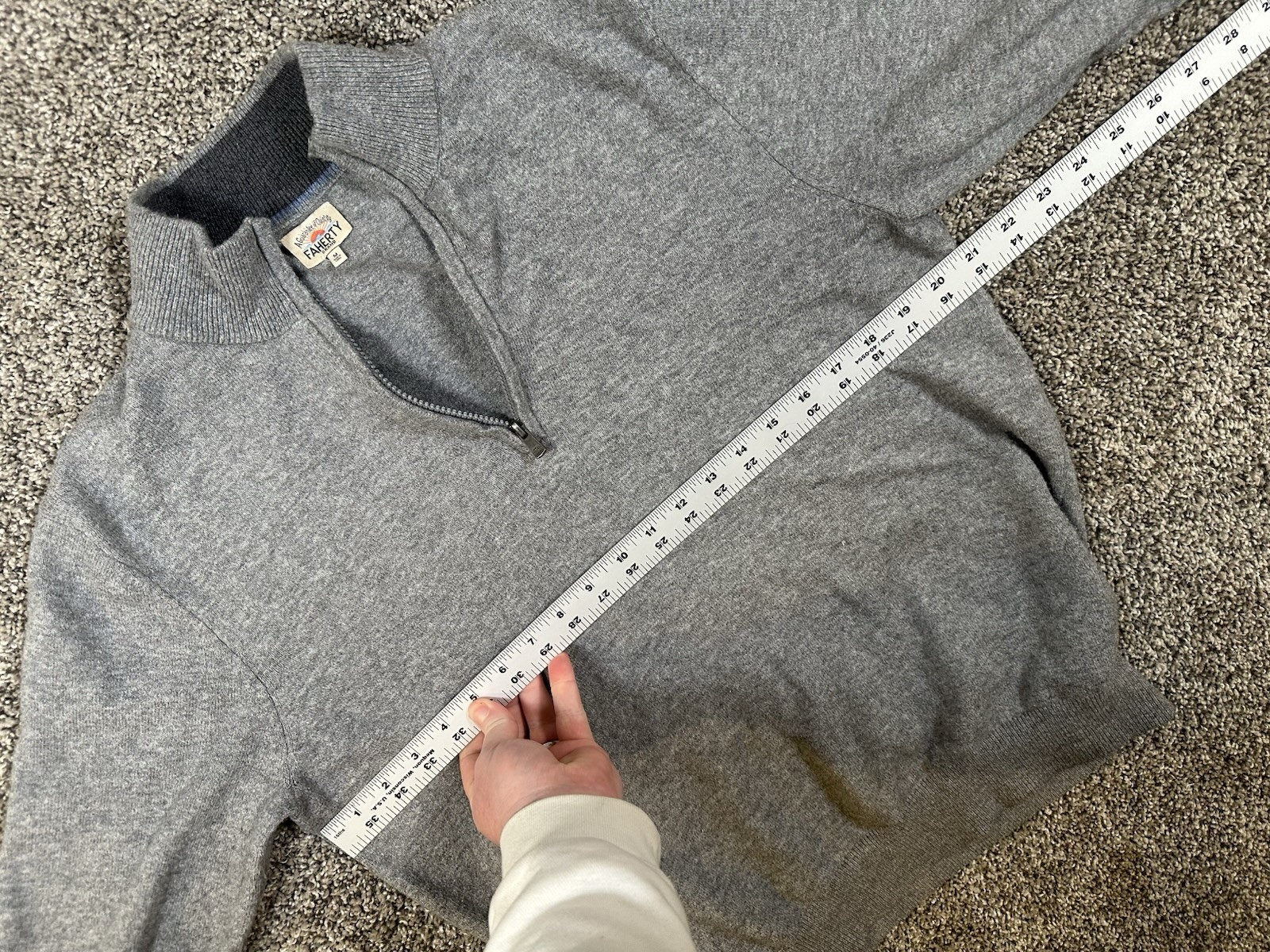 Faherty 1/4 Zip Pullover Sweatshirt Mens M Grey Casual Soft Cotton Nylon Poly