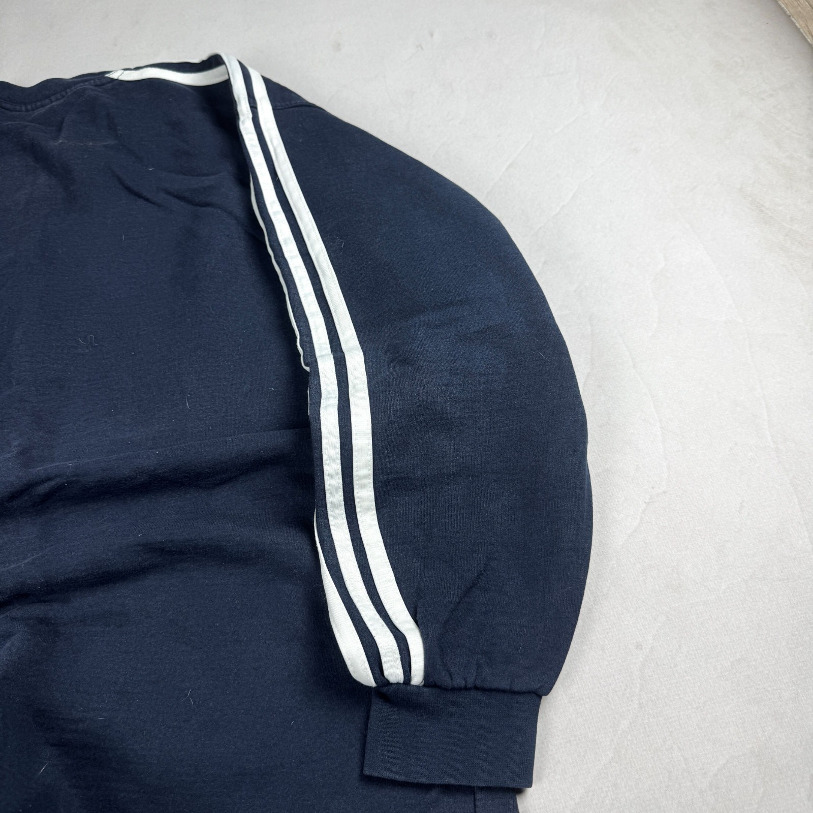 Mens Vintage Adidas Big Logo Three Stripe Crewneck Sweatshirt Navy Orange Sports