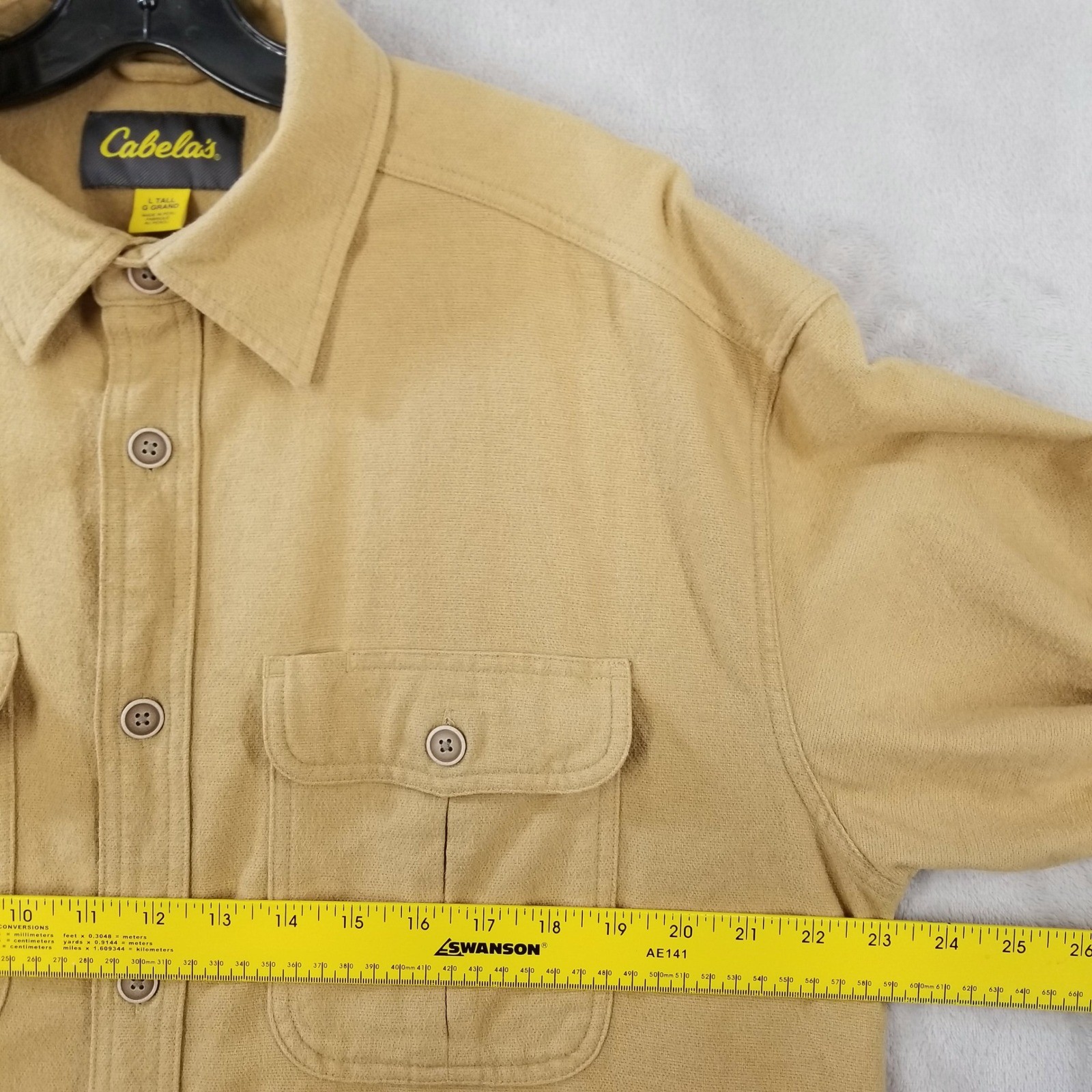 Cabelas Chamois Work Shirt Tan Cotton Long Sleeve Button Up Mens Large Tall