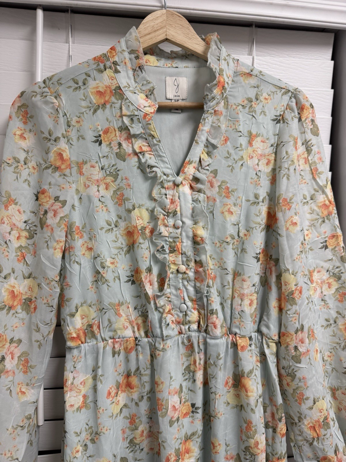 Joie Womens Green Floral V-Neck Long Sleeve Chiffon Ruffle Tie Mini Dress S