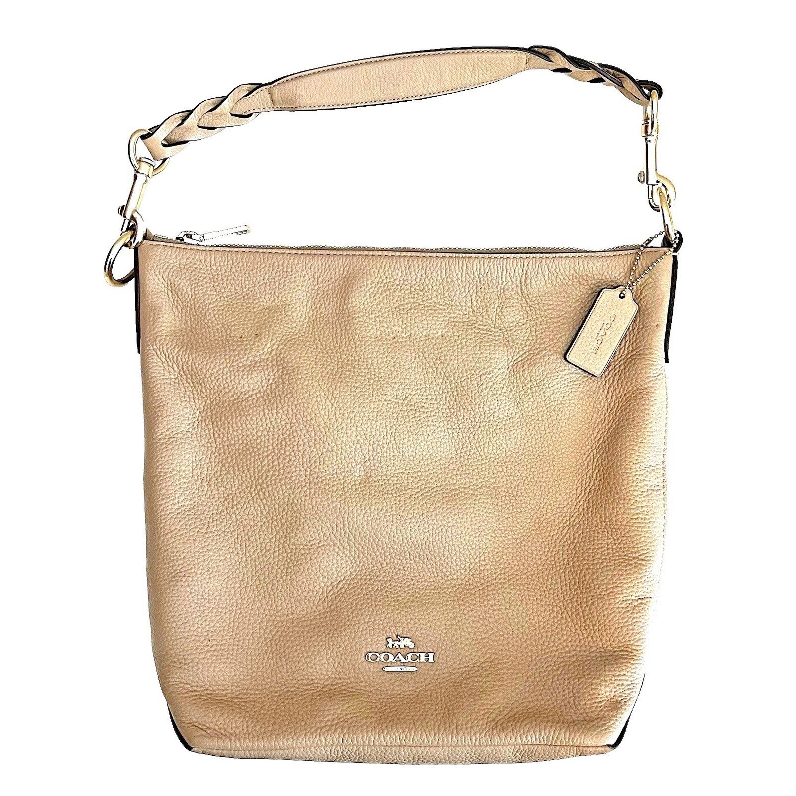 Coach Abby Duffle F31507 Pebbled Leather Shoulder Bag Tan Nude Braided Strap