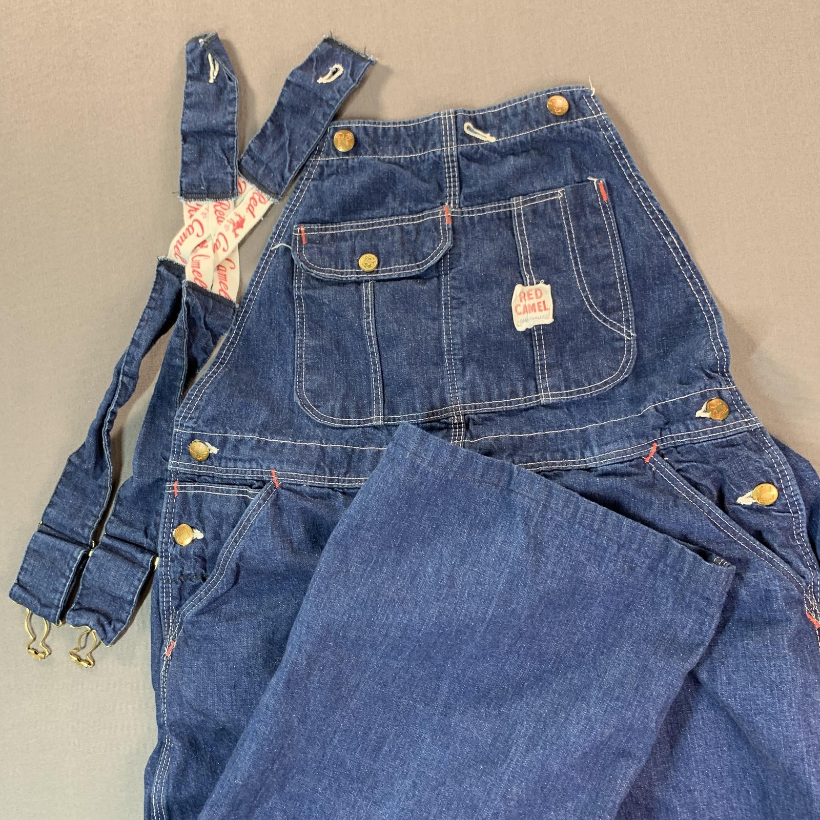 VTG Red Camel Sanforized Bib Overall Men 36×27 Blue Denim Workwear Carpenter 50s