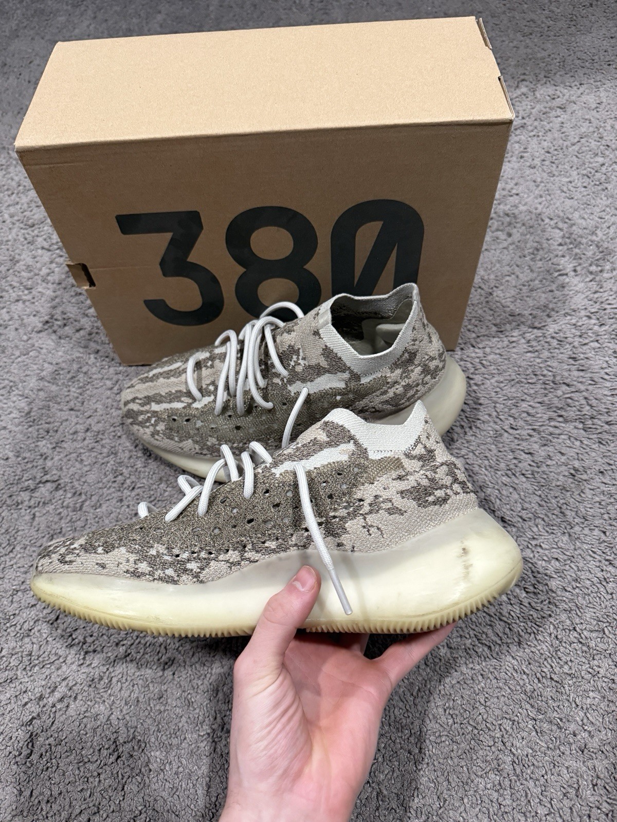 adidas Yeezy Boost 380 Pyrite Gray Primeknit Low Top Sneakers GZ0473 Men