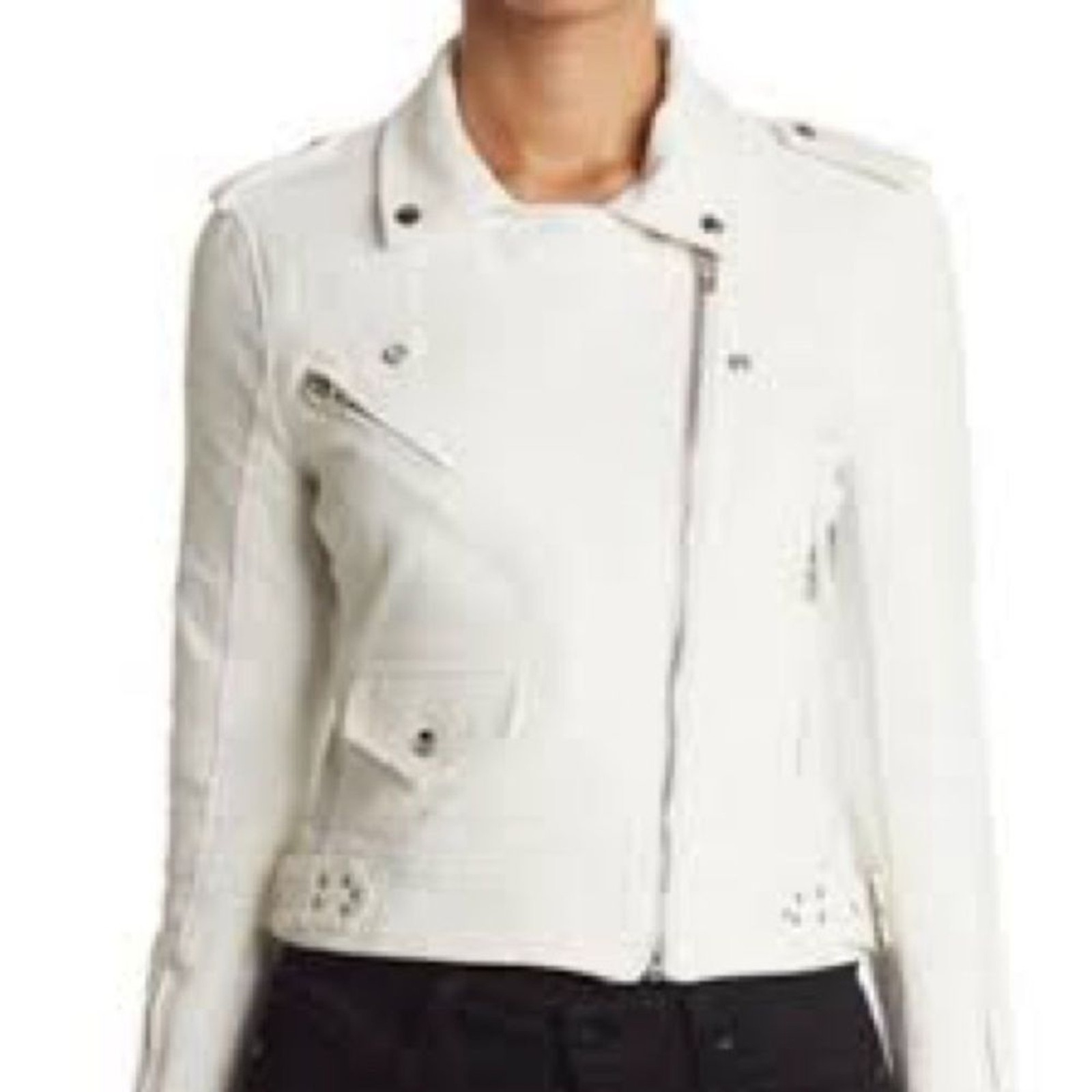 BLANK NYC PU CREPE MOTO JACKET – SIZE XL White EUC Mesh panels casual biker work