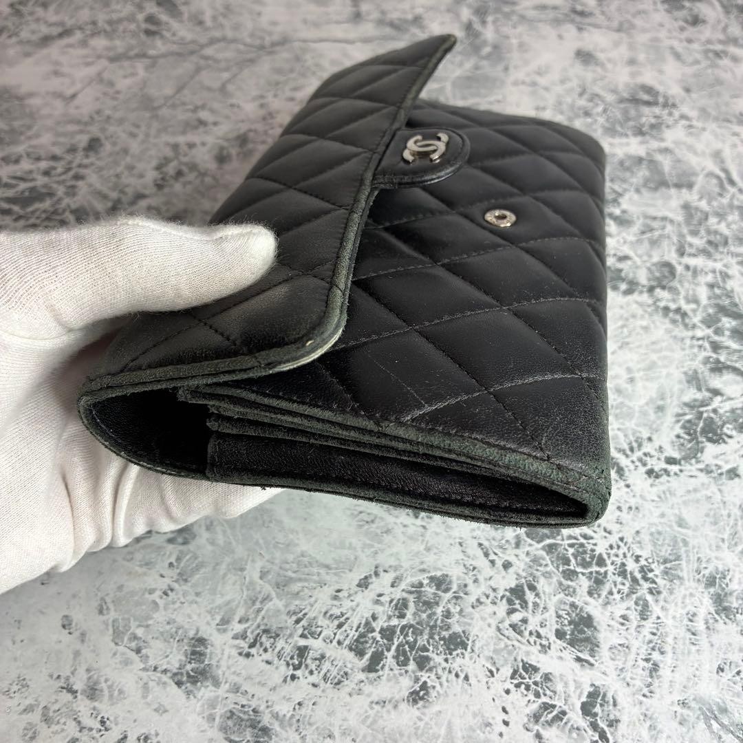 CHANEL Chanel Long Wallet Flap Lambskin Matelass Black