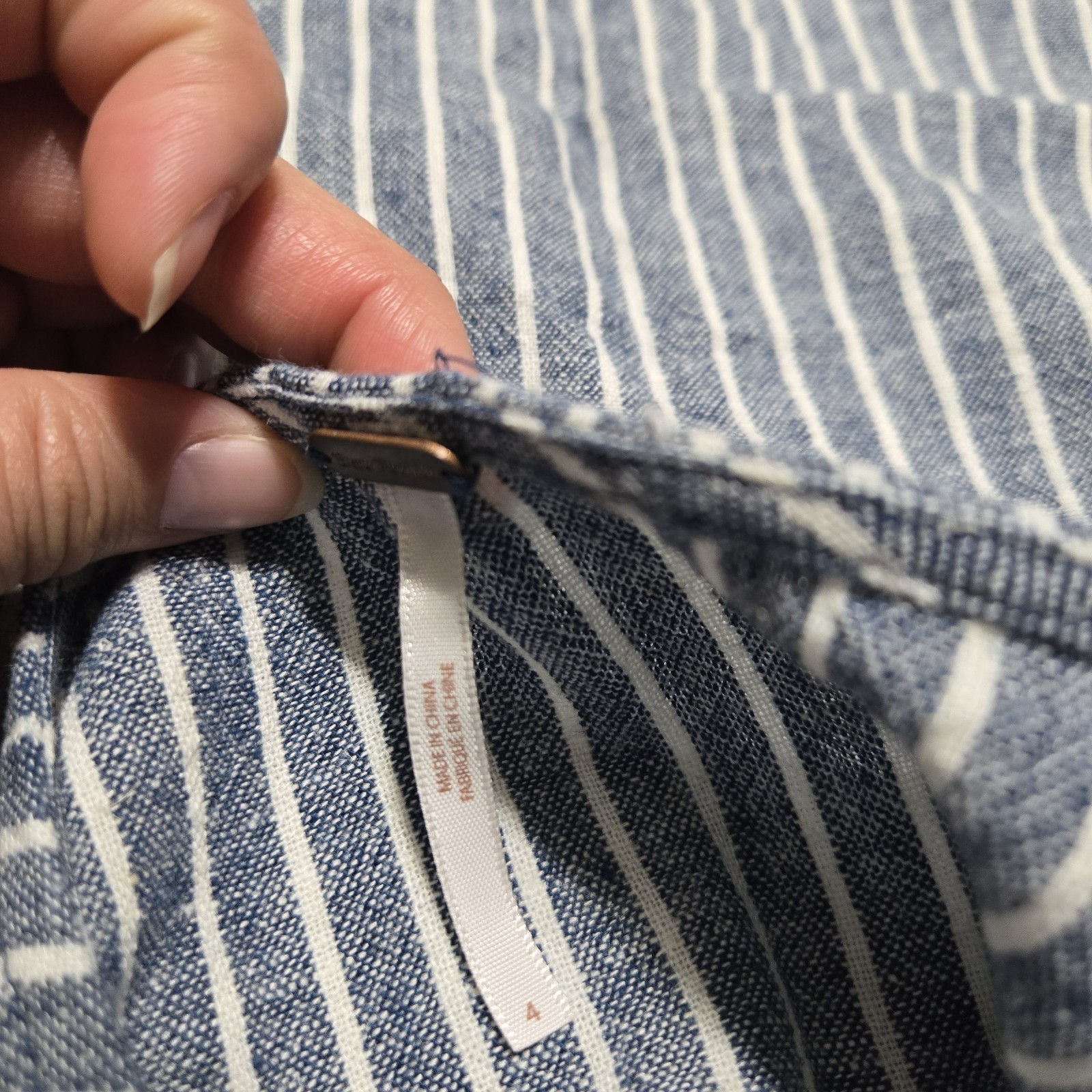 Free People Women’s Asymmetrical Linen Striped Blue And White Tank Top sz 4