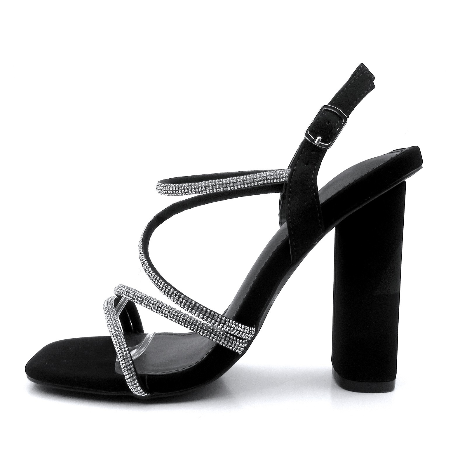 Glaze Women’s Ankle Strap with Rhinestone Embellished Chunky 4 Inch Heels