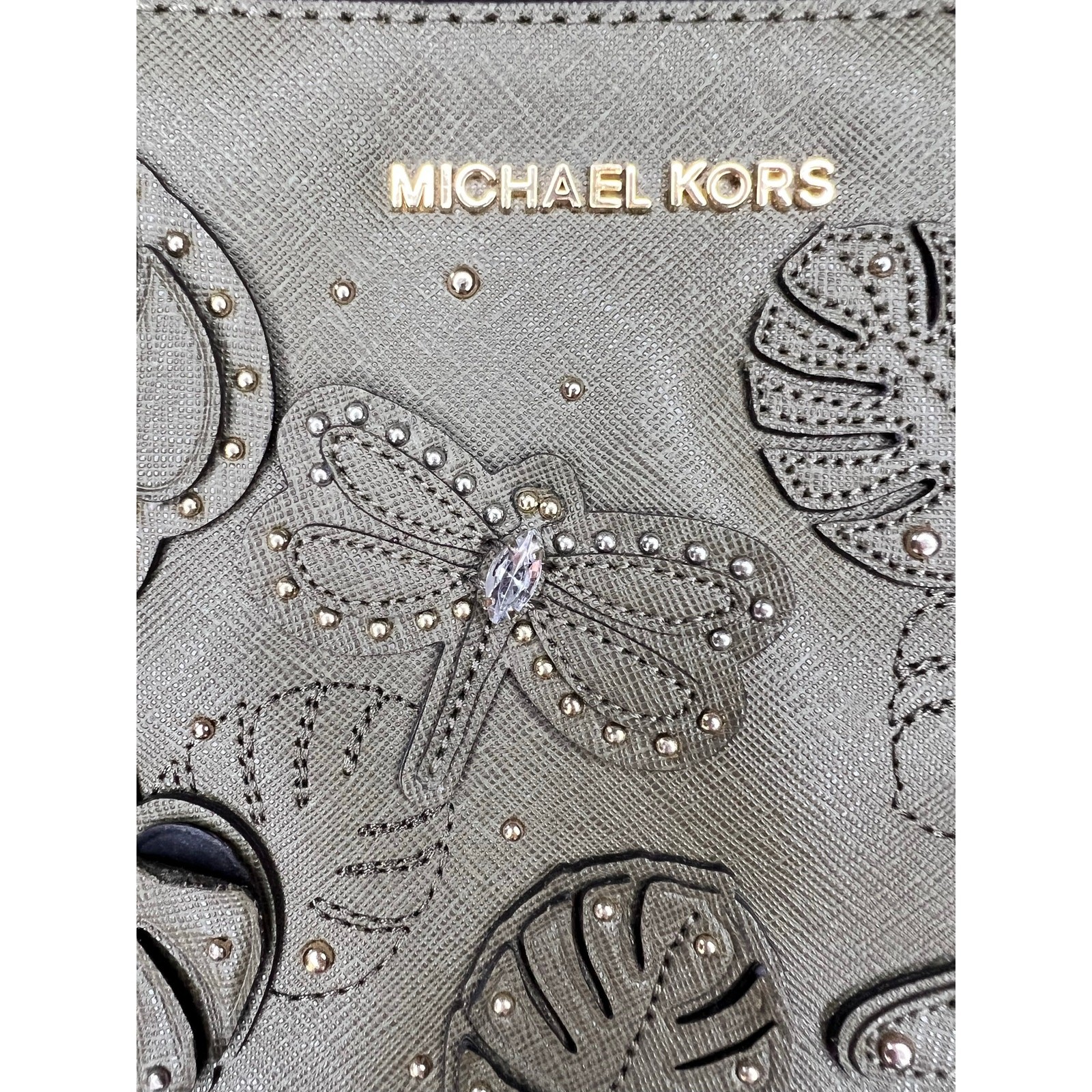Michael Kors Jet Set Olive Saffiano Leather Dragonfly Crossbody Bag EUC