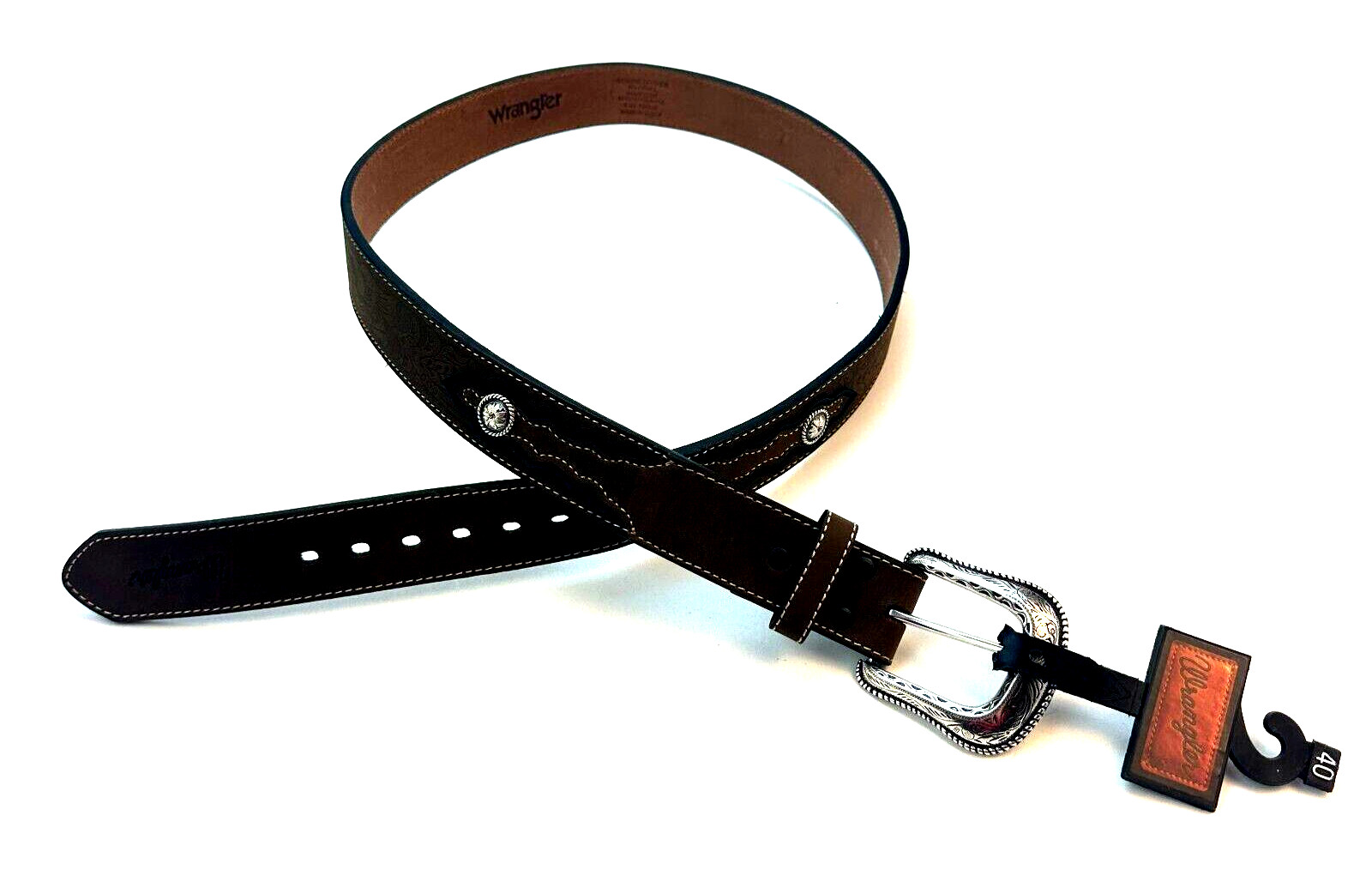 Wrangler Men’s Genuine Leather Belt Sizes 38, 40, 42 Brown Color New
