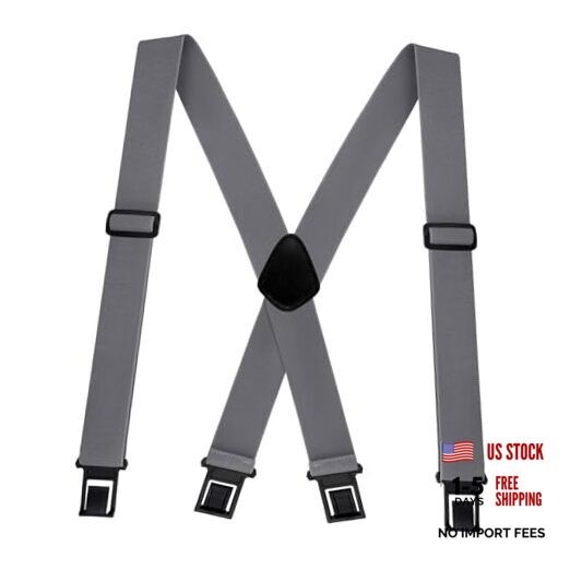 1.5 Inch Wide Men’s Belt Clip Suspenders x Back Hook End Adjustable Belt Gray