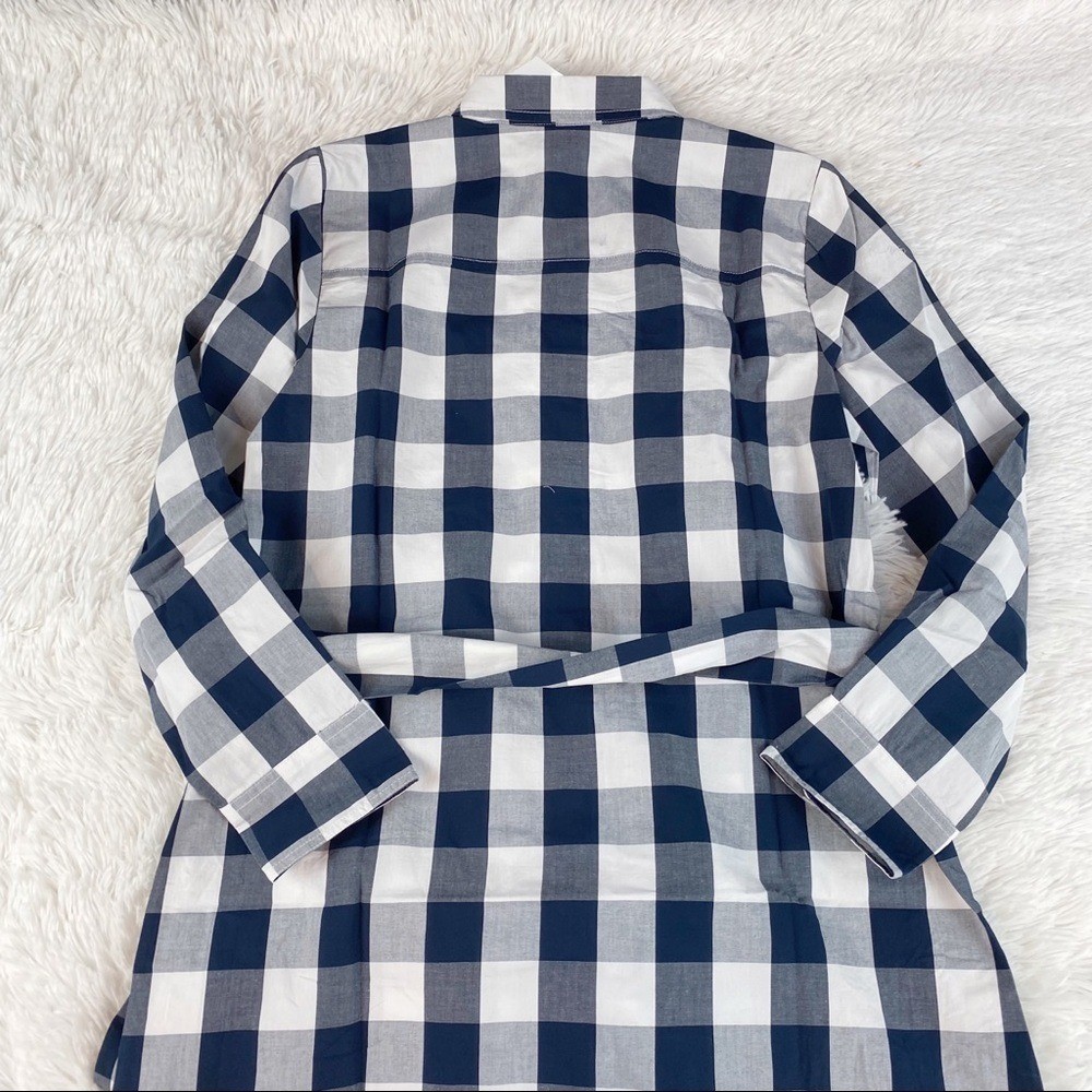 J Crew New Gingham plaid belted shirtdress long sleeve button up black white