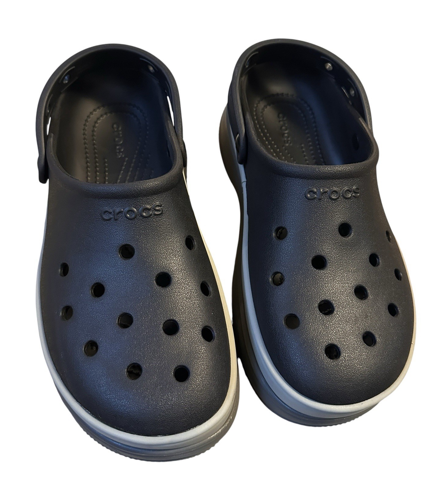 Crocs Classic Black Two Tone Gray Stacked Clog Platform Shoes W9 M7