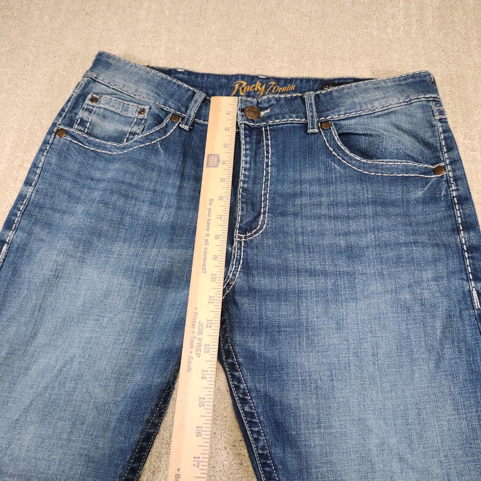 Wrangler Rock 47 Jeans Men 38×32 Bootcut Thick Stitch Denim Cowboy Rodeo Western