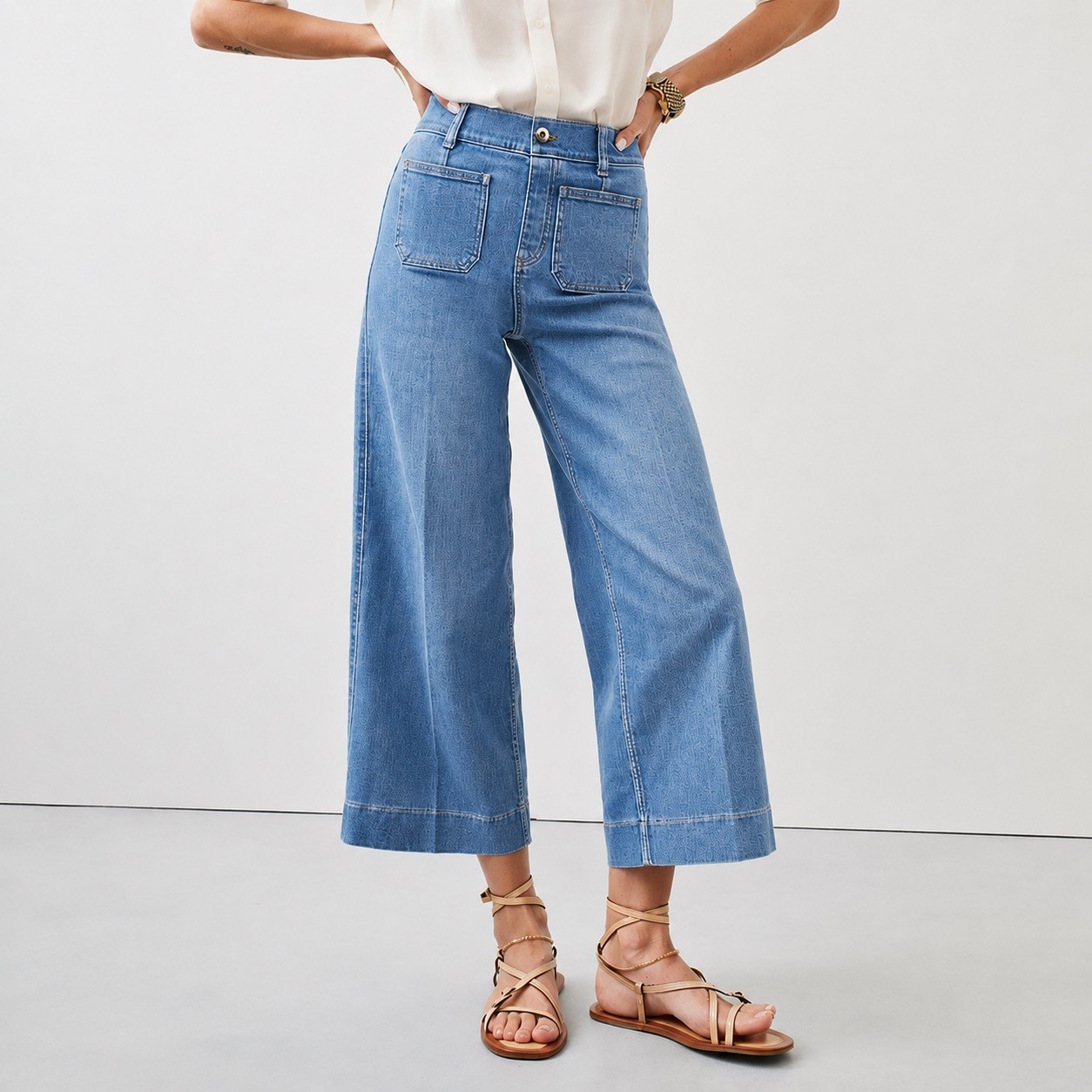 SPANXshape™ Original EveryWear Cropped Wide Leg Jeans in Stonewashed Blue.