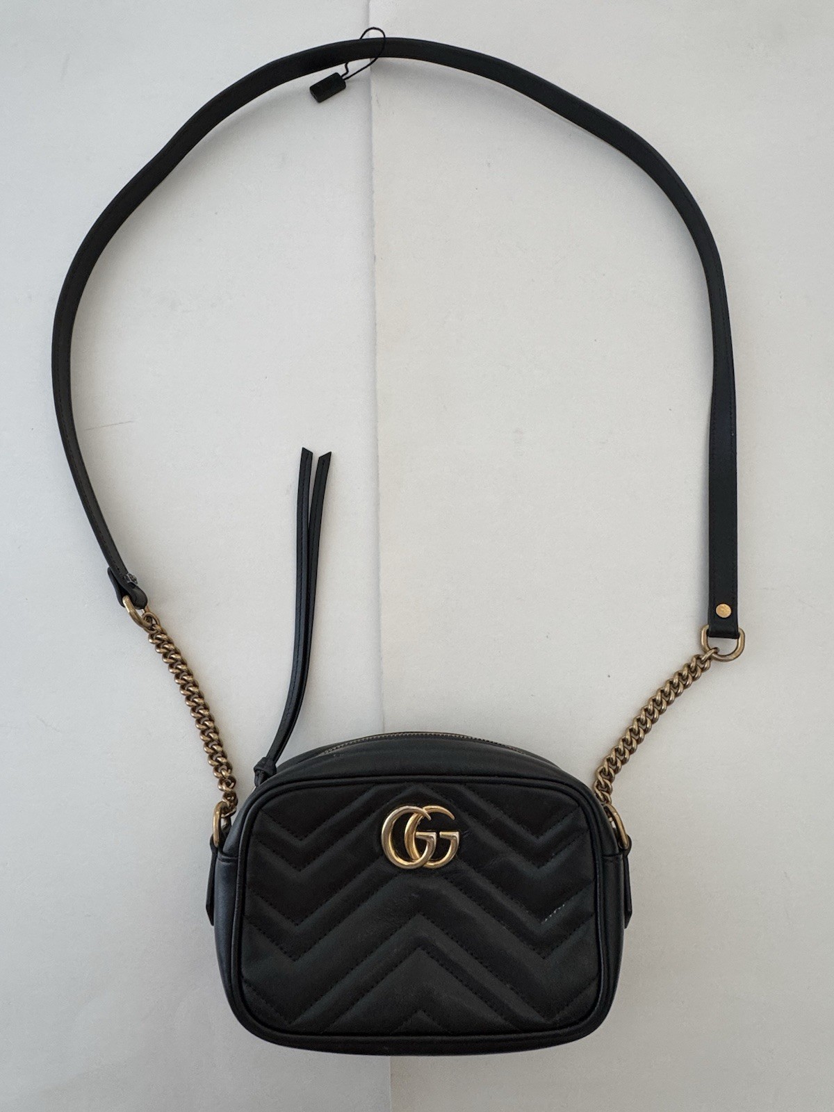 Pre Owned Fair Replacement Bolt Last Photo Gucci GG Marmont Mini Double G Black