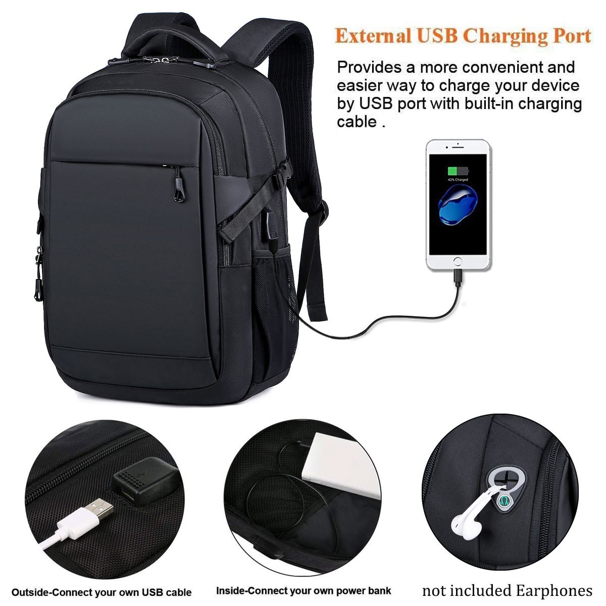 Black Laptop Backpack High-capacity Travel Bag Fashion School Business Outdoor