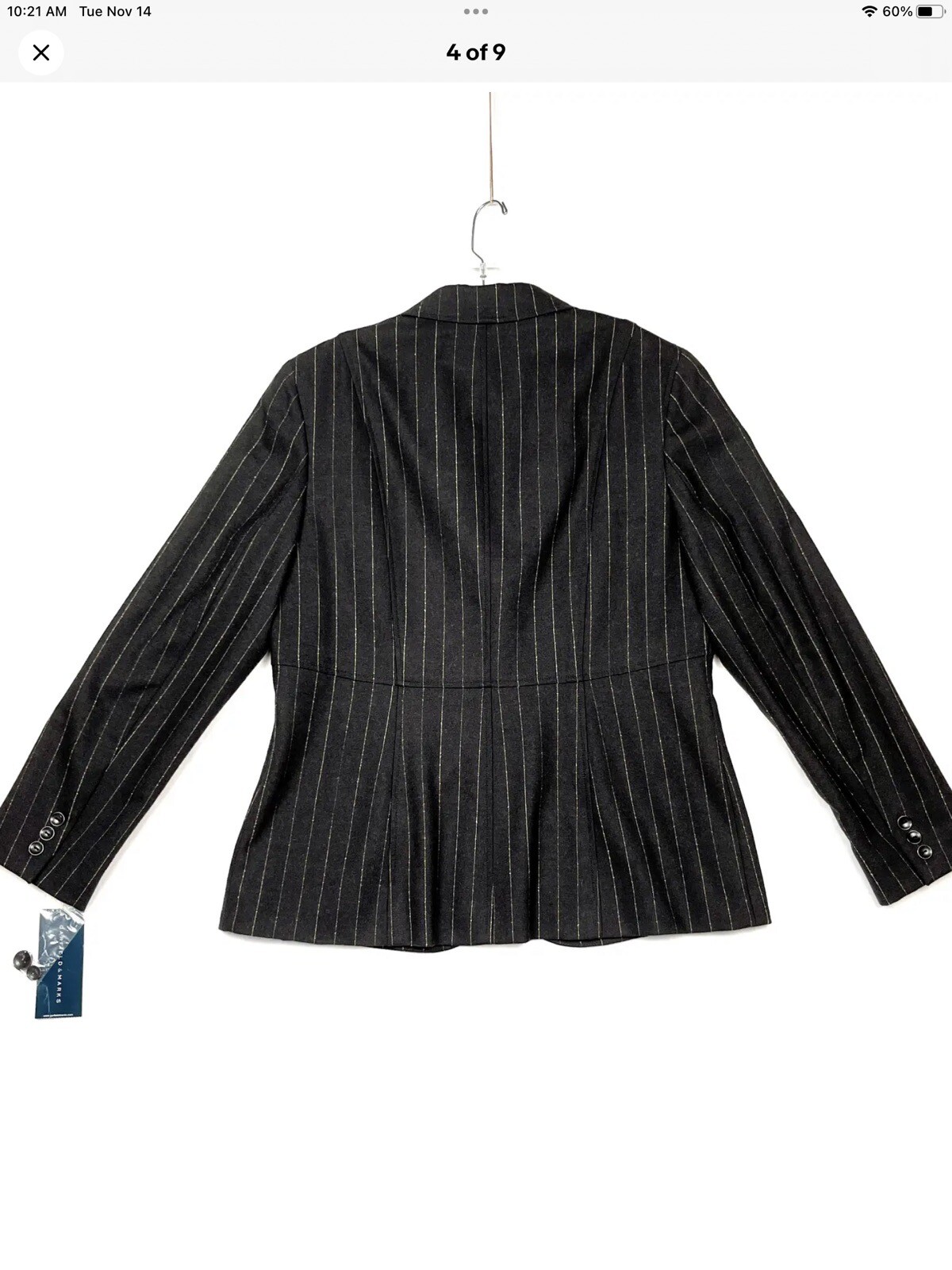 Garfield Marks Brown Grey Pinstripe Blazer Coat Jacket Women’s 12 NWTS Wool