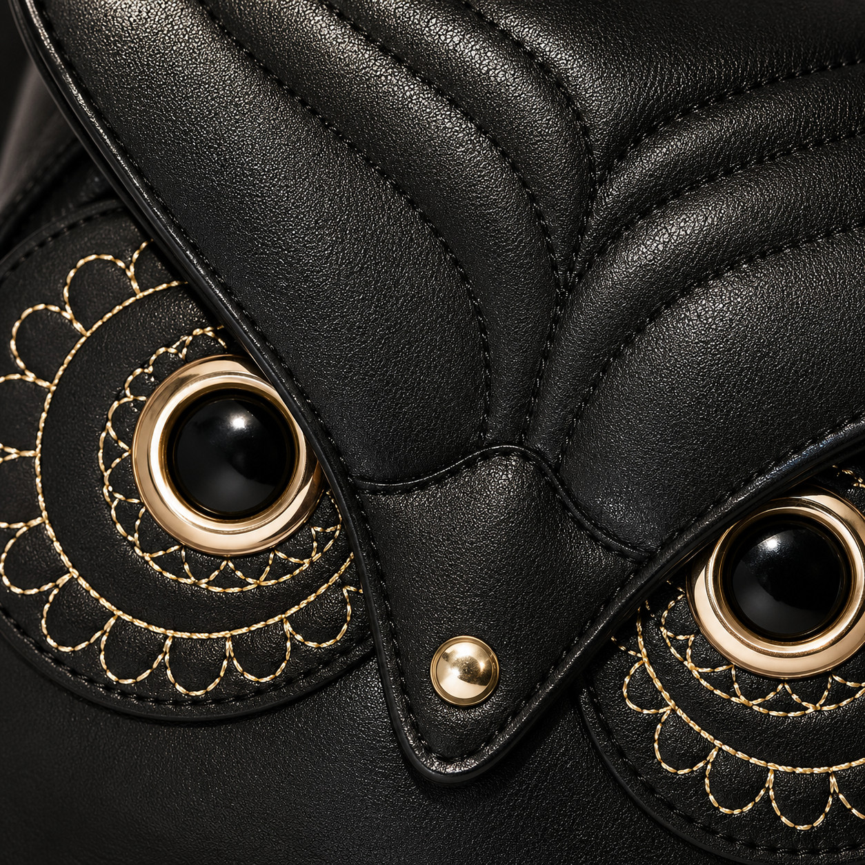 Womens Owl Backpack Black PU Leather Mini Backpack Cute School Travel Bag