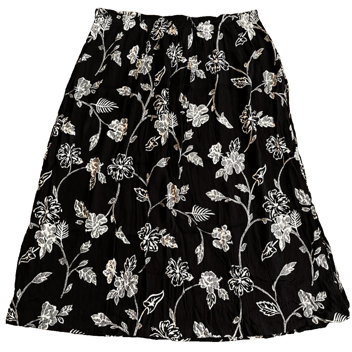 Vtg REQUIREMENTS Black Floral Midi Skirt Elastic Waist Pull On Boho Sz 2X F12
