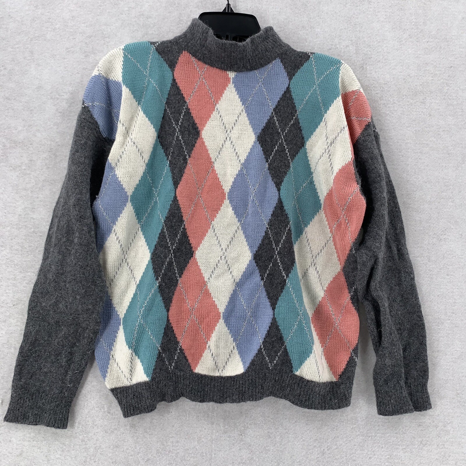Vintage Suburbans Lambs Wool Angora Pullover Argyle Sweater Mock Neck Womens XL