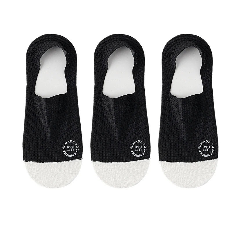 3Pairs Men Invisible Socks No Show Thin Breathable Waffle Boat Low Cut Mesh Sox